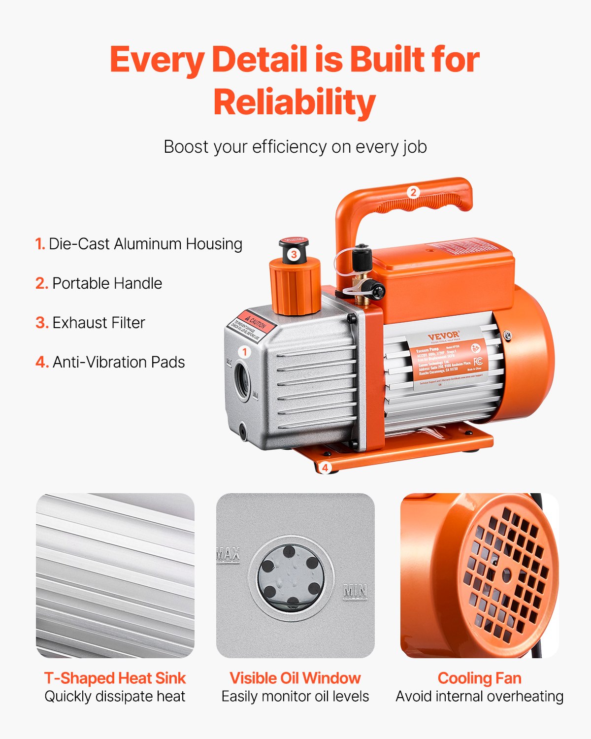 Vacuum Pump 5 CFM HVAC Single Stage Rotary Vane Vacuum Pump Oil — photo 5
