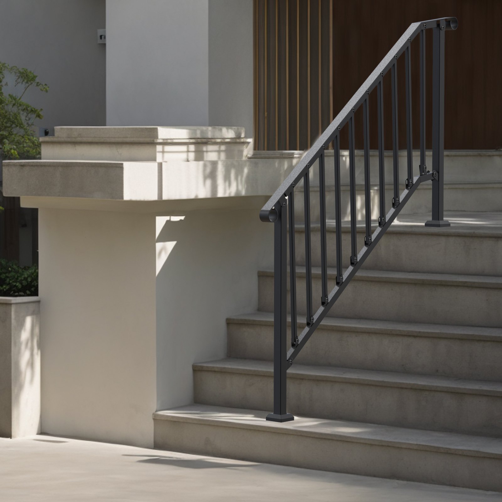 5-6 Step Handrails For Outdoor For Seniors Porch Deck Black Retro Arch