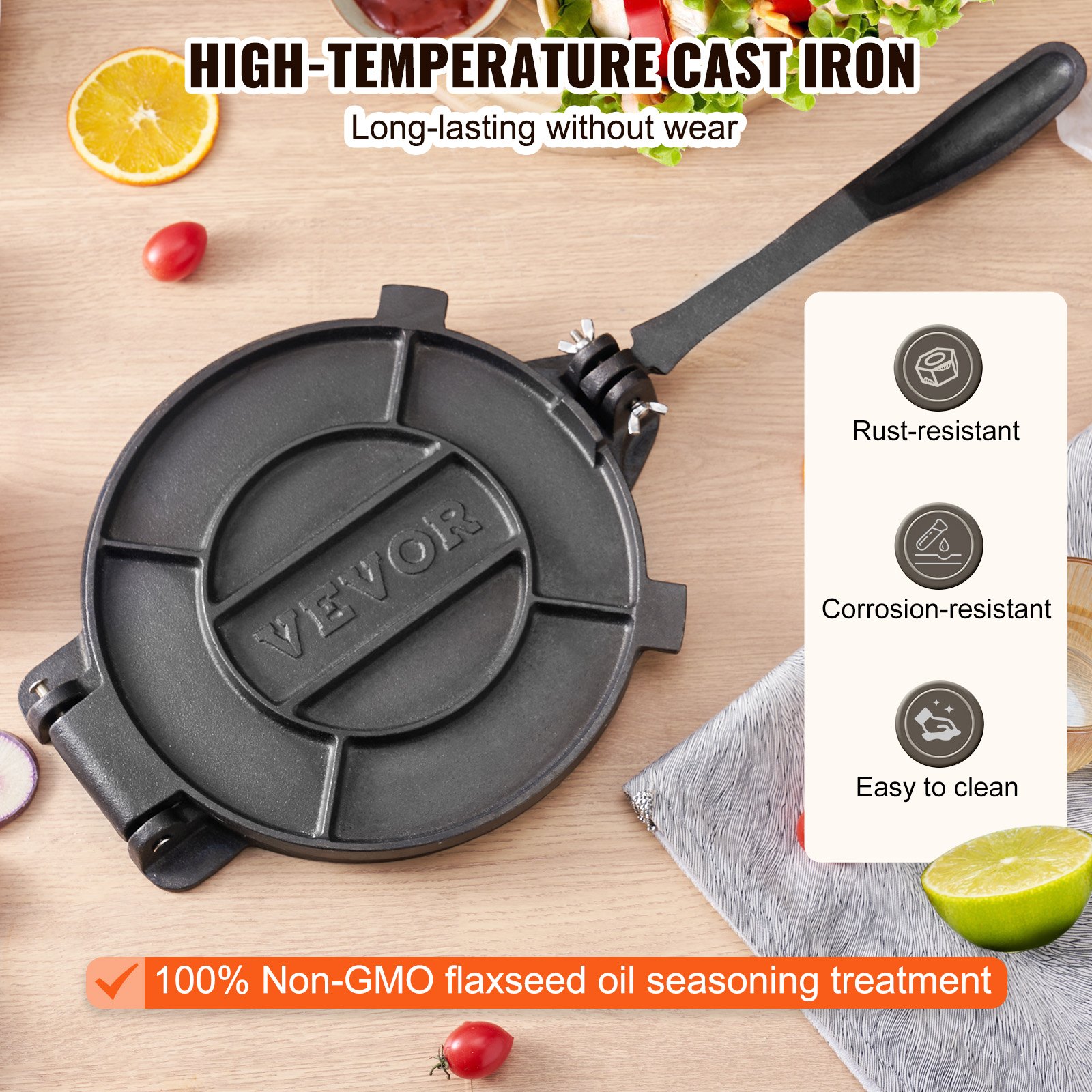 Tortilla Press, 10 Inch Tortilla And Roti Maker, Cast Iron Heavy Duty Tortilladora Press, Pre-Seasoned Pataconera Maker With 100 Pcs Parchment Paper, Dough Maker For Flour Tortilla, Tawa, Silver — foto 5