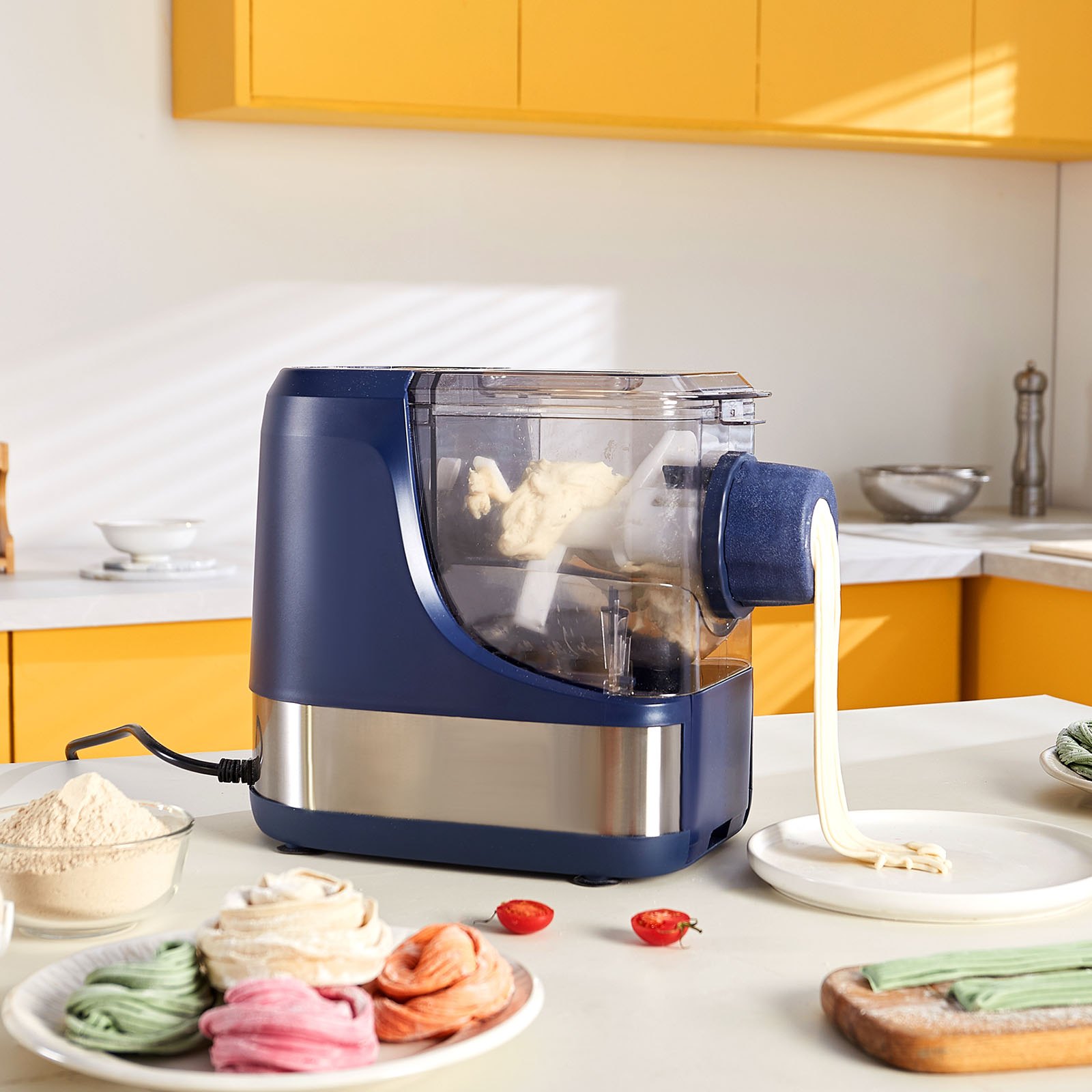 Electric Pasta Maker, 150W Automatic Noodle Maker Machine With 8 Pasta Shapes, 4 Intelligent Modes, 500g Flour Capacity Pasta Maker Machine With Measuring Cups, Cleaning Brush For Home Kitchen image 6