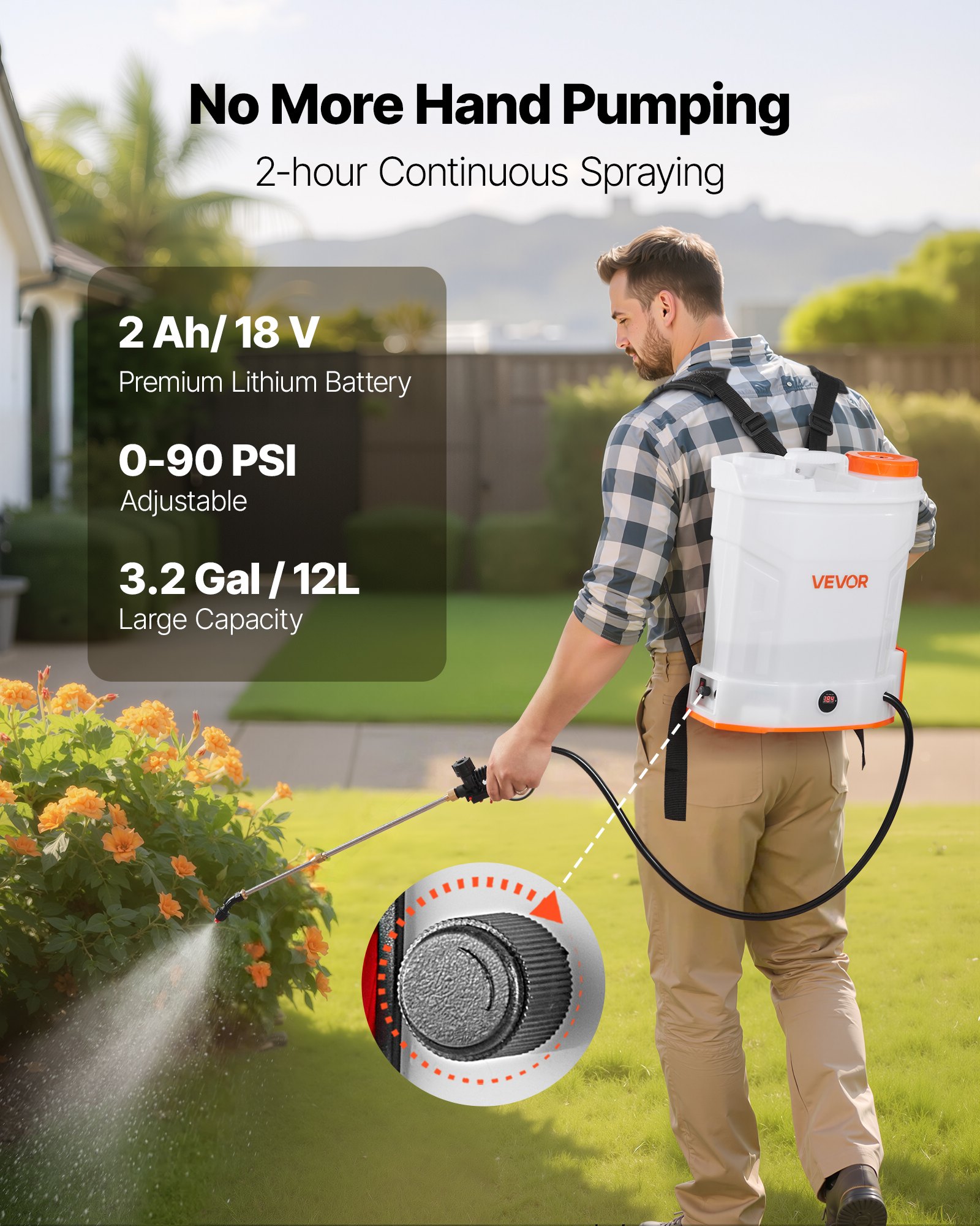 3.2 Gallon Battery Powered Backpack Sprayer 0-90 PSI 2H Runtime For Yard Lawn image 2