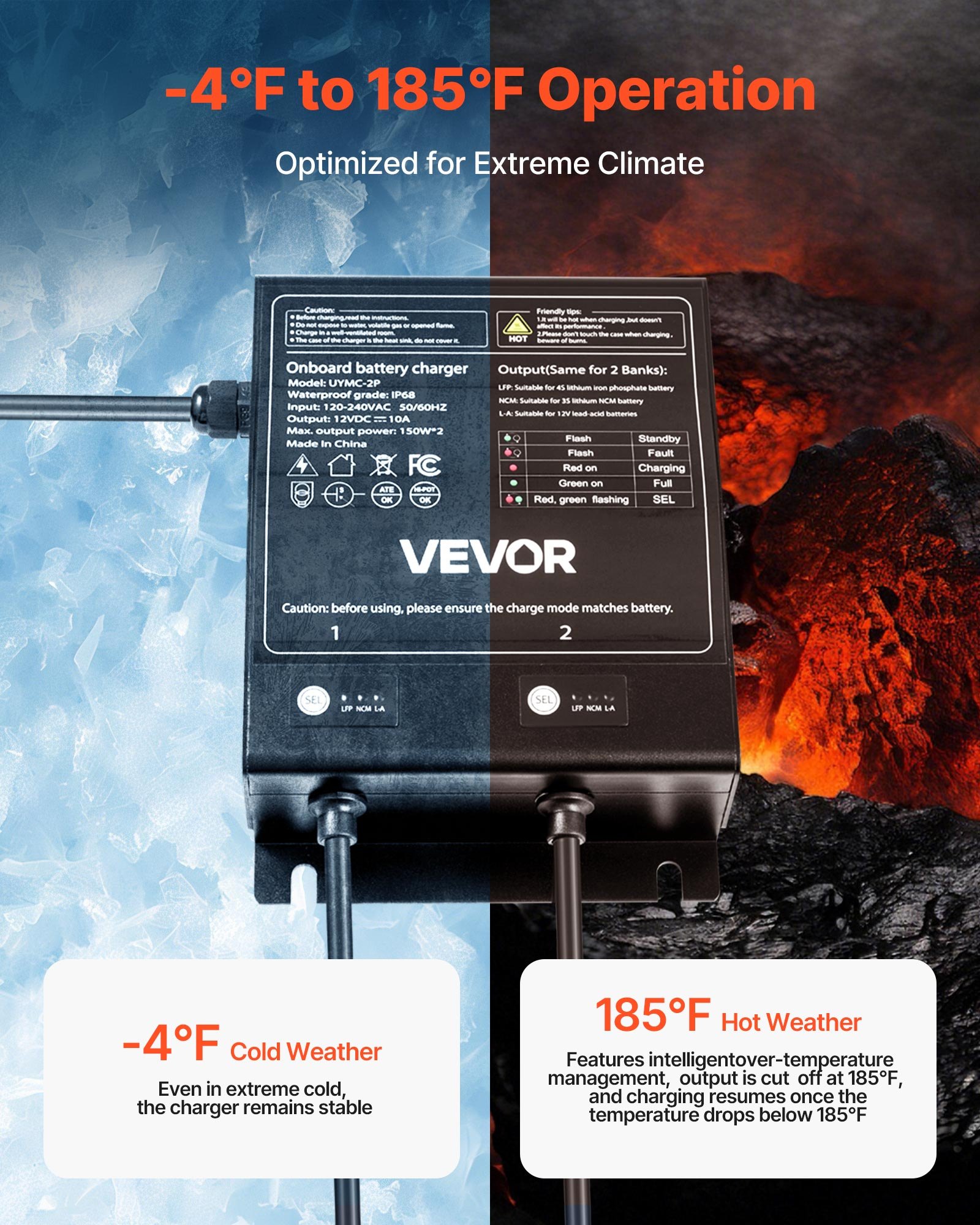 2-Bank 10A 12V Smart Marine Battery Charger Onboard IP68 Waterproof Boat RV