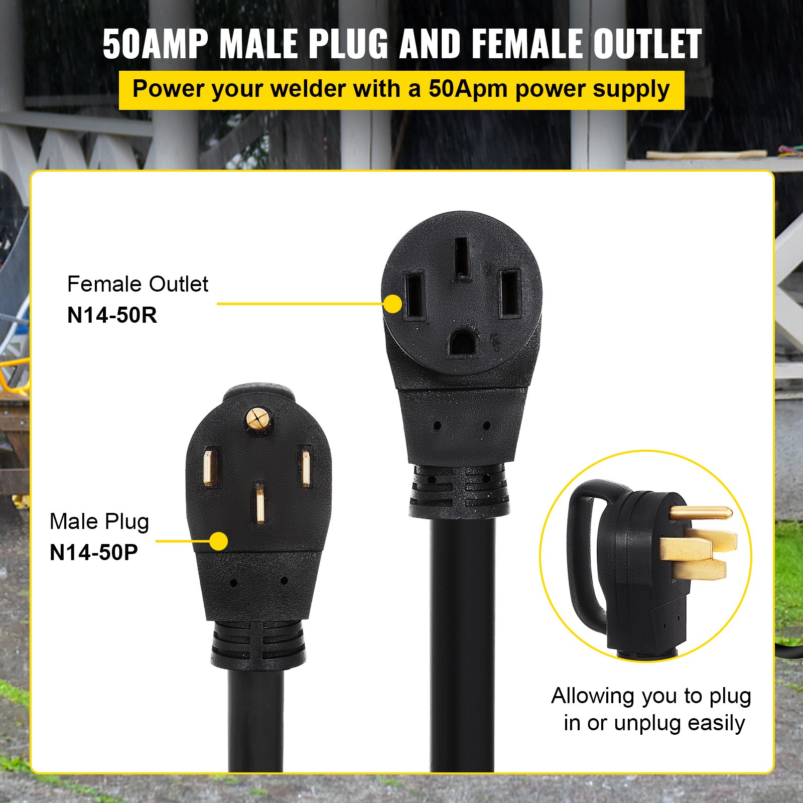 36Ft 50 Amp RV Extension Cord Durable Premium Power Cord RV 26.5mm Wire Diameter Extension Cord Copper Wire RV Cord Power Supply Cable For Trailer Motorhome Camper With Handles