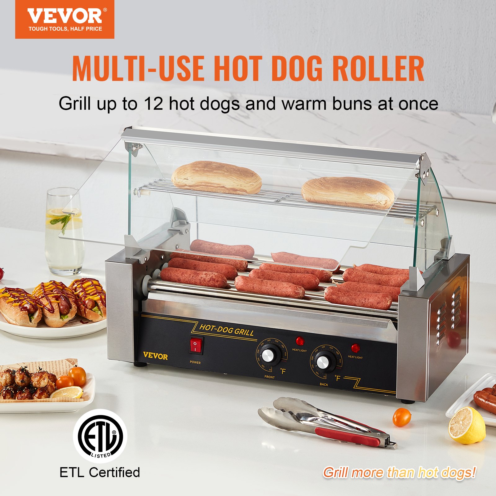 Hot Dog Roller 5 Rollers 12 Hot Dogs Capacity, 750W Stainless Sausage Grill Cooker Machine With Dual Temp Control… - 2
