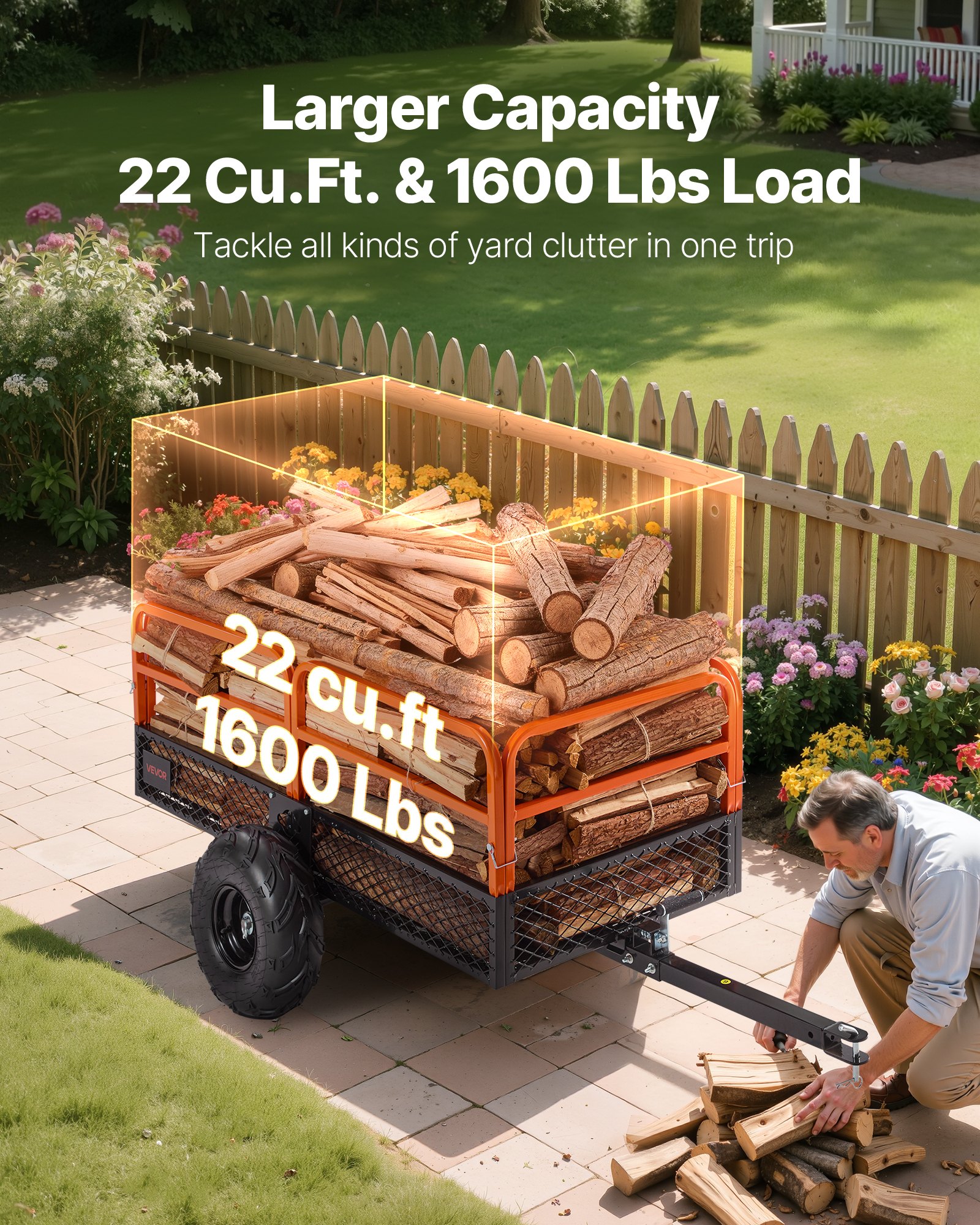 Dump Trailer 22 Cu. Ft Tow Behind Steel Garden Yard Trailer Cart - 4