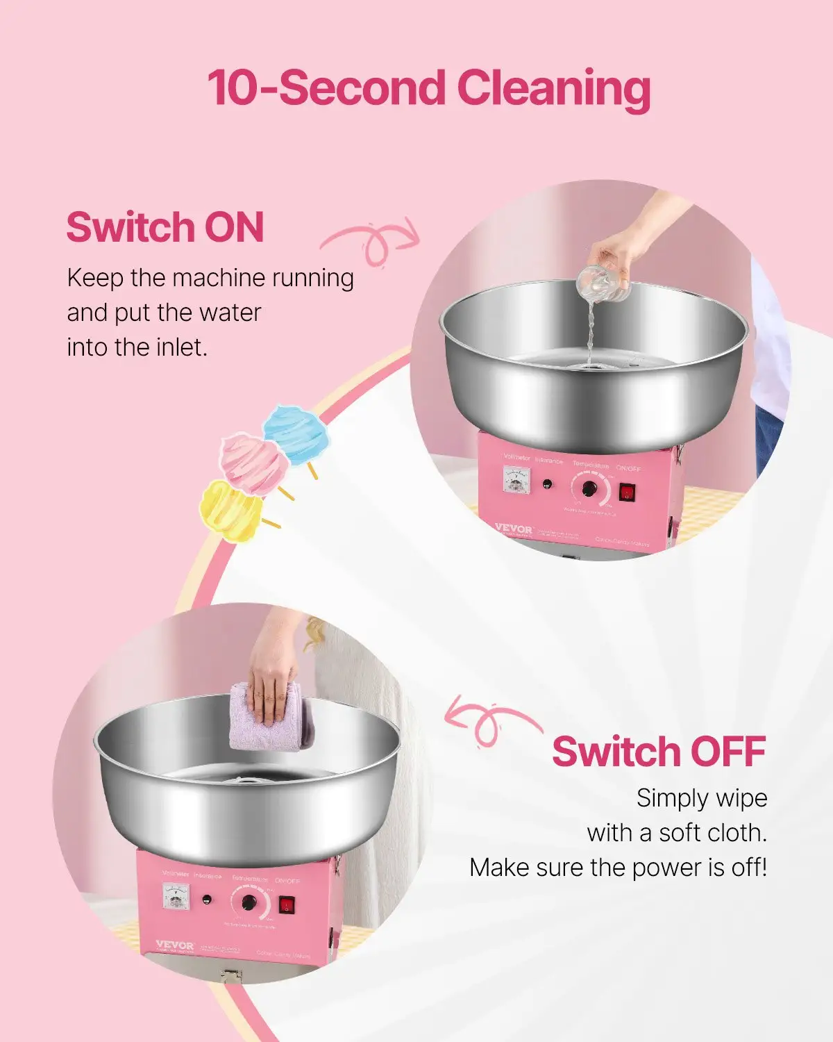 Commercial Cotton Candy Machine Sugar Floss Maker 1000W For Party Home Pink