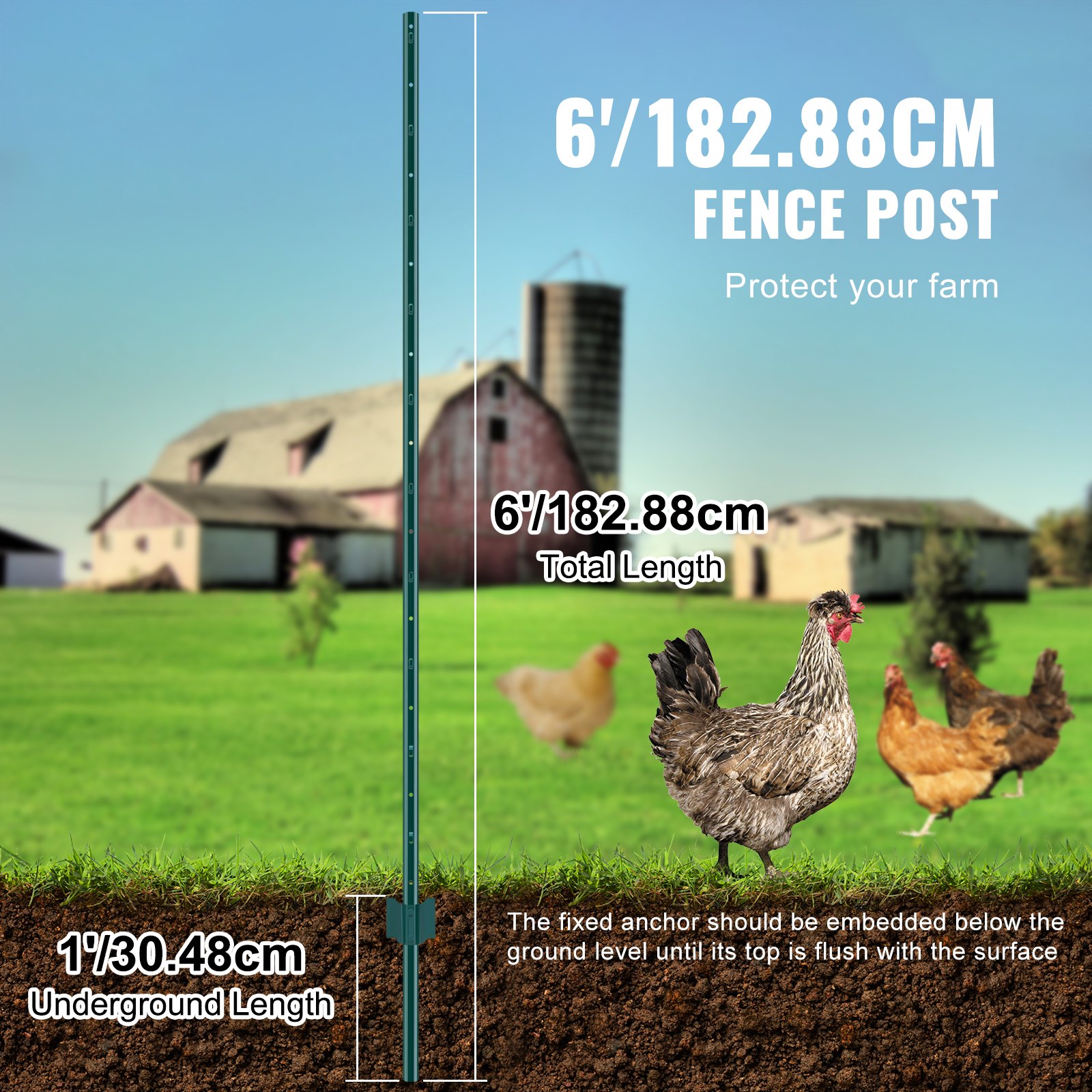 6 Feet Fence Post 10 Pack T-Post Heavy Duty Metal Fence Posts Green image 3