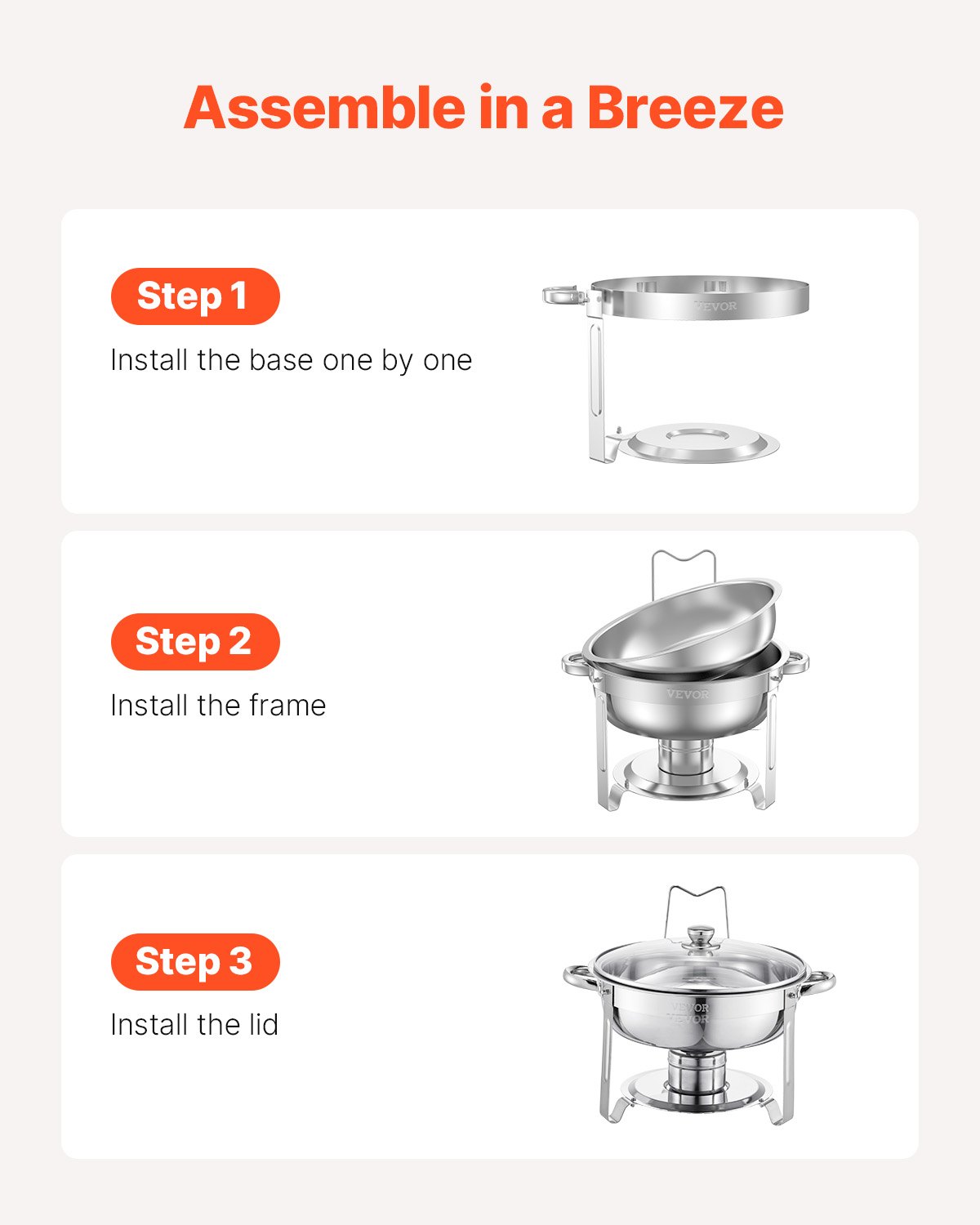 5 Qt 4 Pack Round Chafing Dish Buffet Set Full-Size Pan Stainless Steel Silver image 5