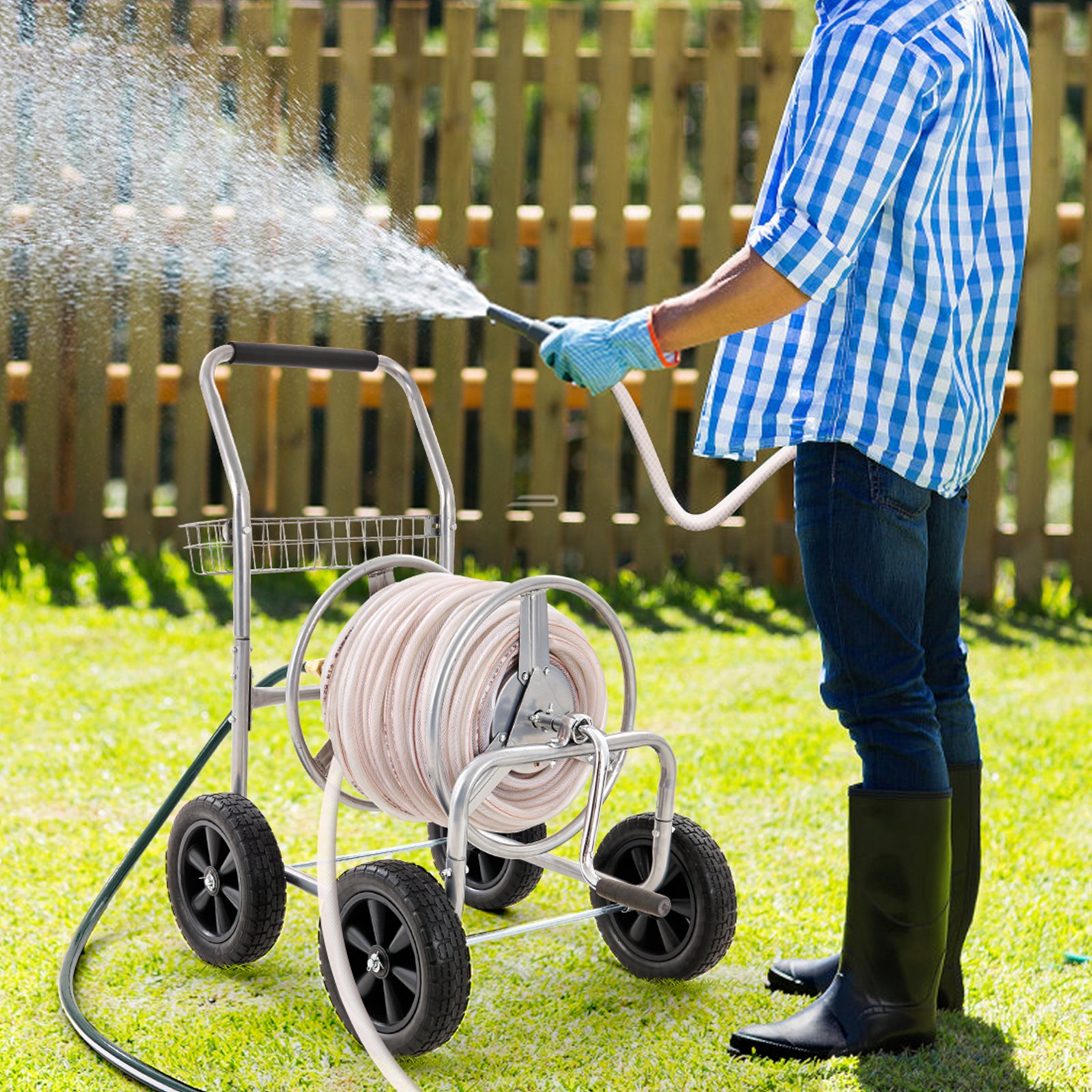 Hose Reel Cart, Hold Up To 250 Ft Of 5/8’’ Hose, Garden Water Hose Carts Mobile Tools With 4 Wheels…
