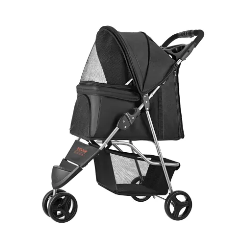 Pet Stroller Foldable 3 Wheels Dog With Brake Up To 35lbs