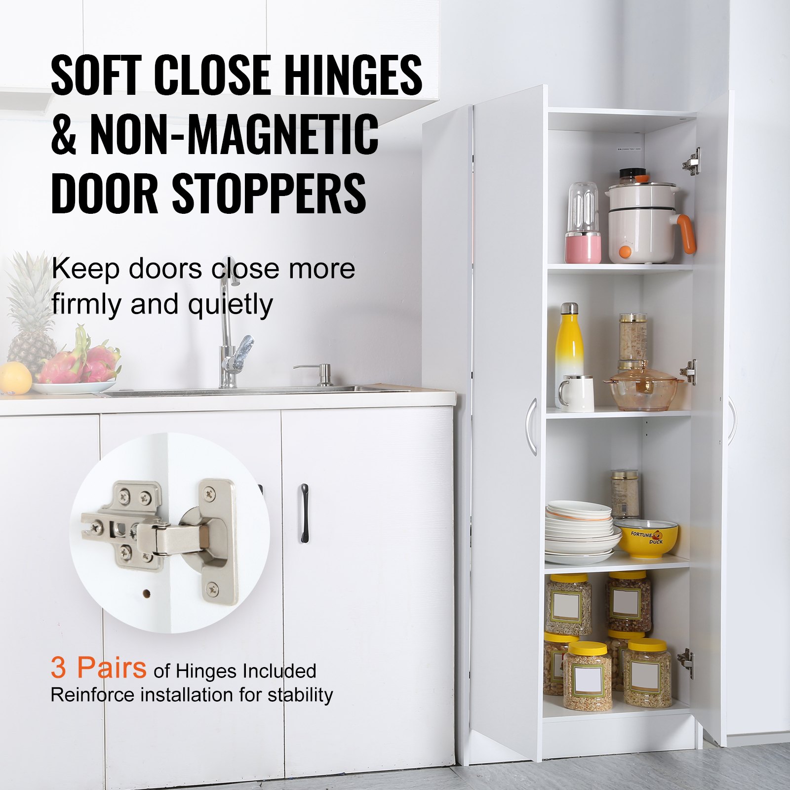 Kitchen Pantry Cabinet 60' Tall Food Pantry Storage Cabinet 110LB Loading image 5