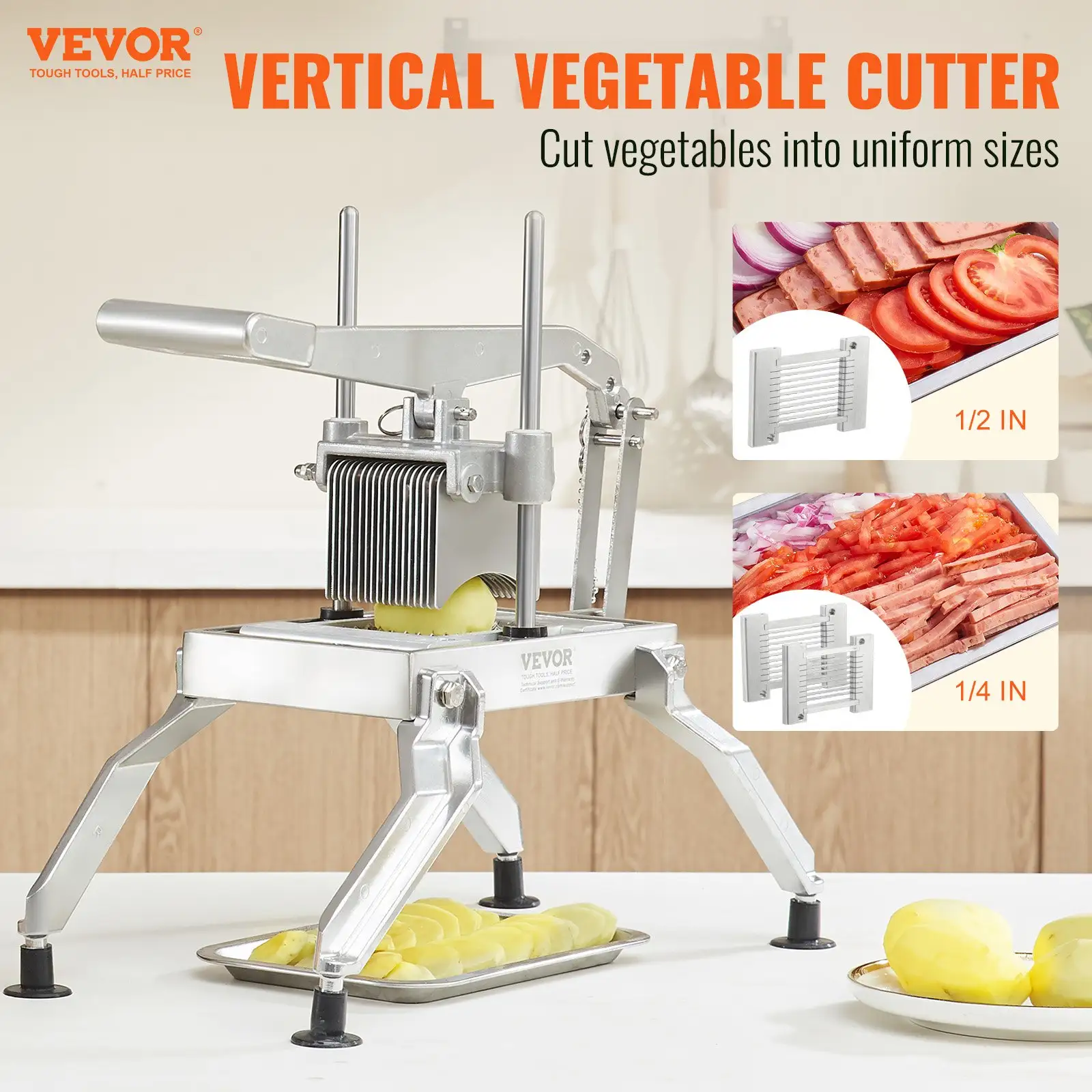 Commercial Vegetable Slicer, 1/4 And 1/2 Inch Tomato Slicer, Stainless Steel And Aluminum Alloy Vegetable Cutter Slicer, Manual Tomato Slicer With Non-slip Feet