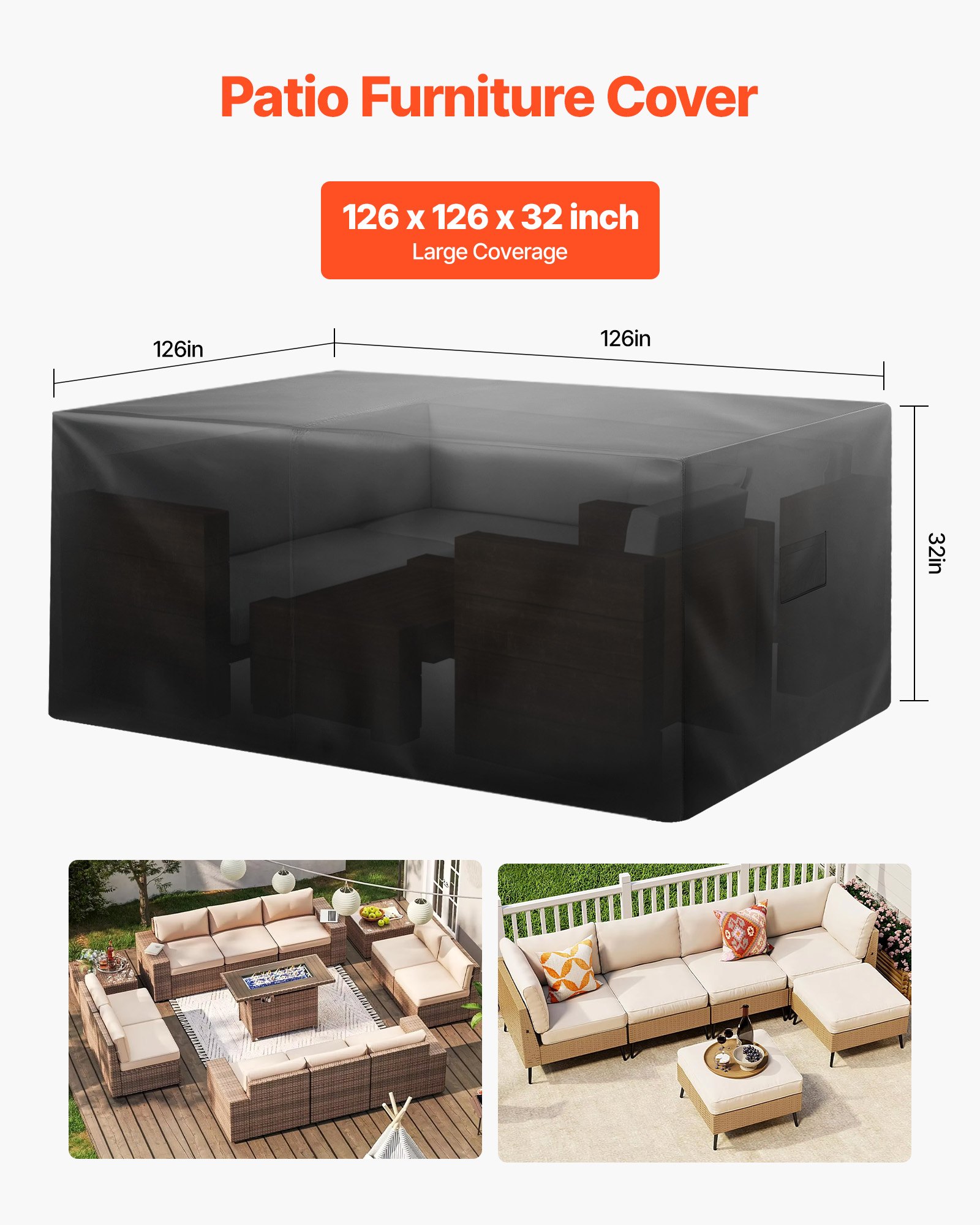 Patio Outdoor Furniture Cover 420D Waterproof Table Chairs Sofa 126'x126' — foto 4