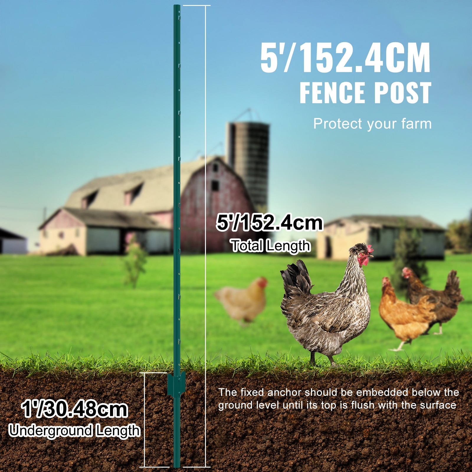 5 Feet Fence Post 10 Pack T-Post Heavy Duty Metal Fence Posts Green image 3