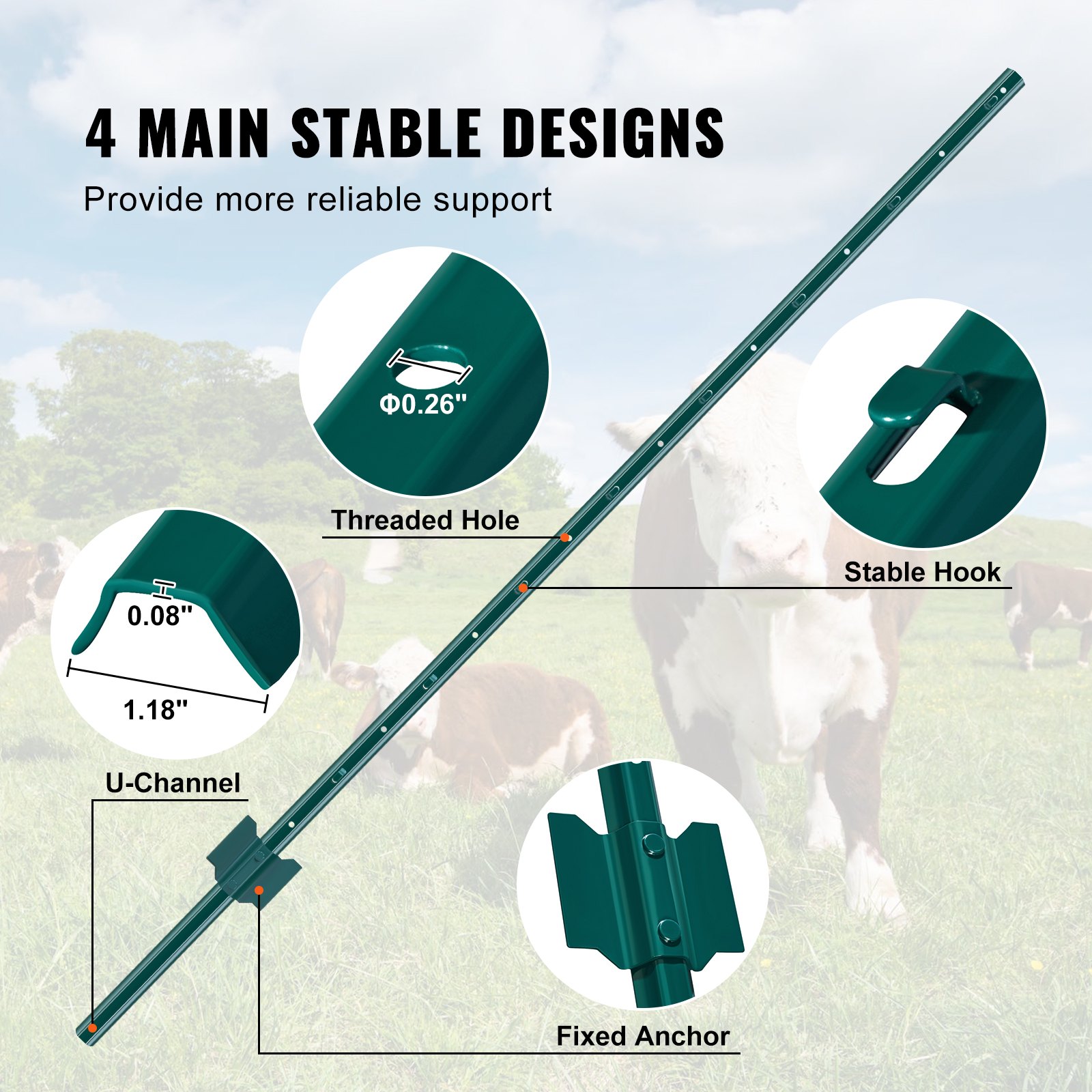 5 Feet Fence Post 10 Pack T-Post Heavy Duty Metal Fence Posts Green image 4