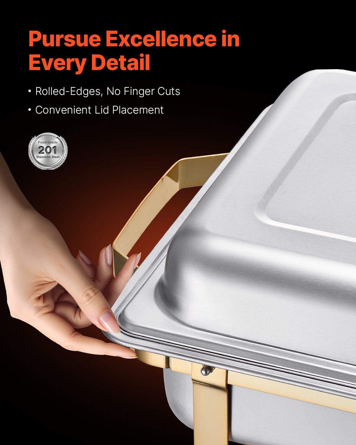 8 Qt 4 Pack Rectangle Chafing Dish Buffet Set Full-Size & Half-Size Pans Gold image 3