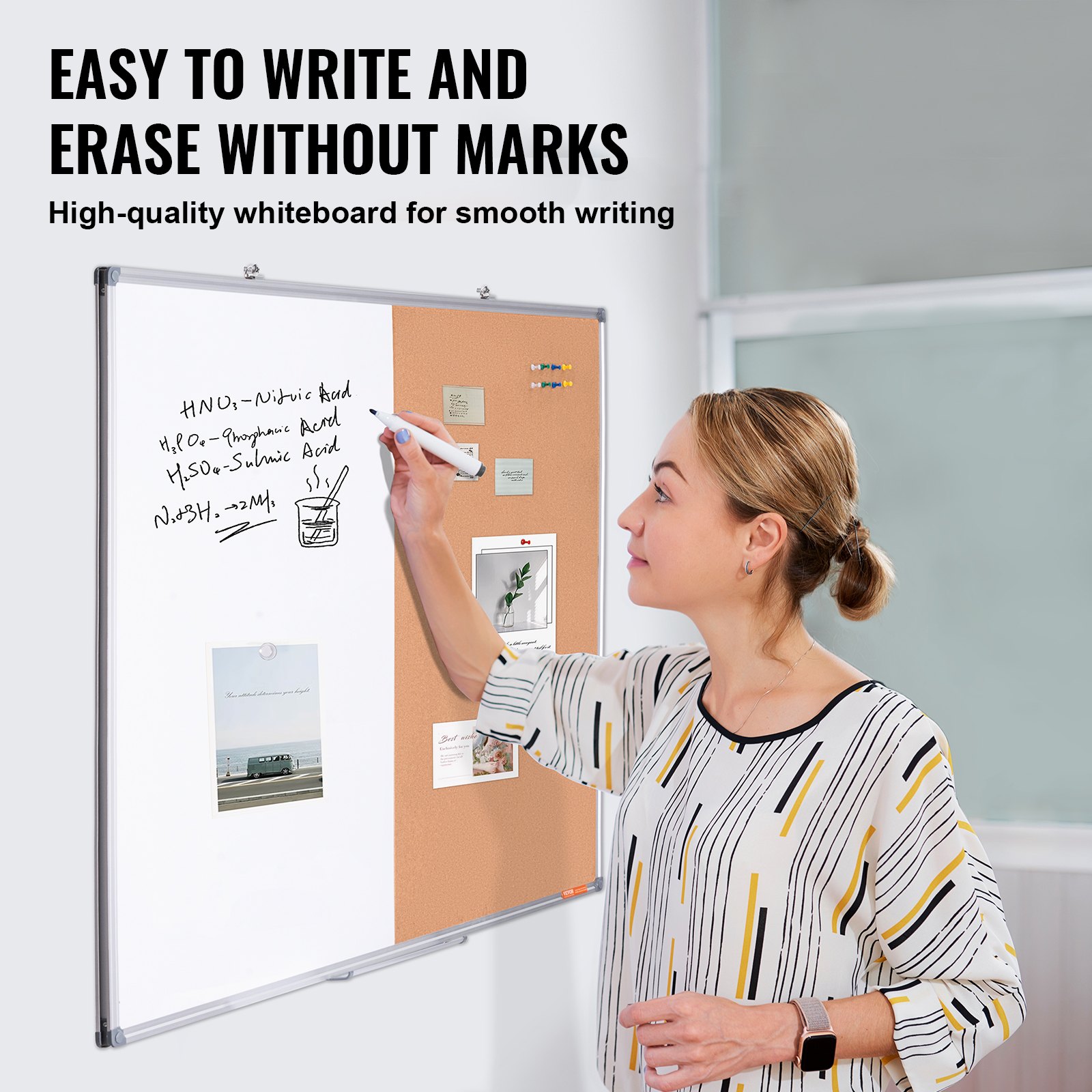 48'x 36' Whiteboard & Cork Board Combo With Aluminum Frame – 2-in-1 Magnetic Dry Erase Bulletin Board For Wall Mount – Ideal For School, Home, Office_voghion.com