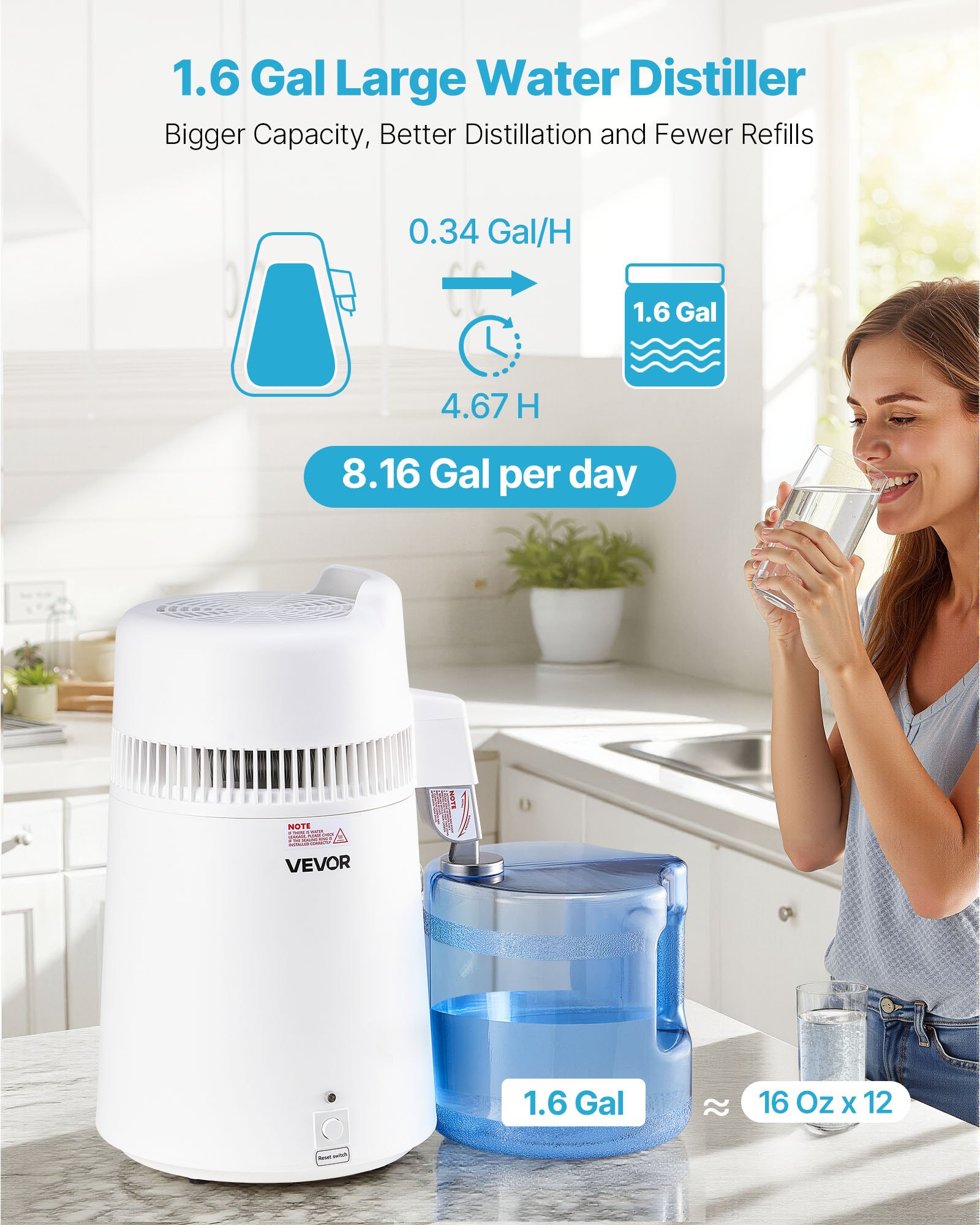 6L Water Distiller Home Countertop Purifier Machine 900W Plastic Stainless Steel — foto 2