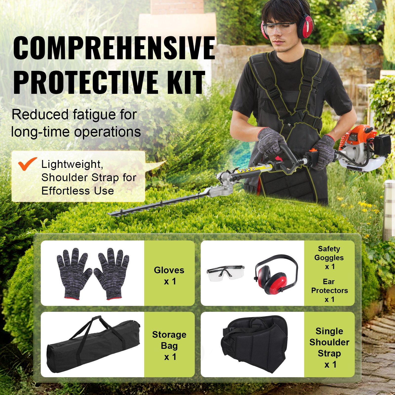 Included accessories and cutting attachments for the 33CC 6-in-1 gas yard multi-tool