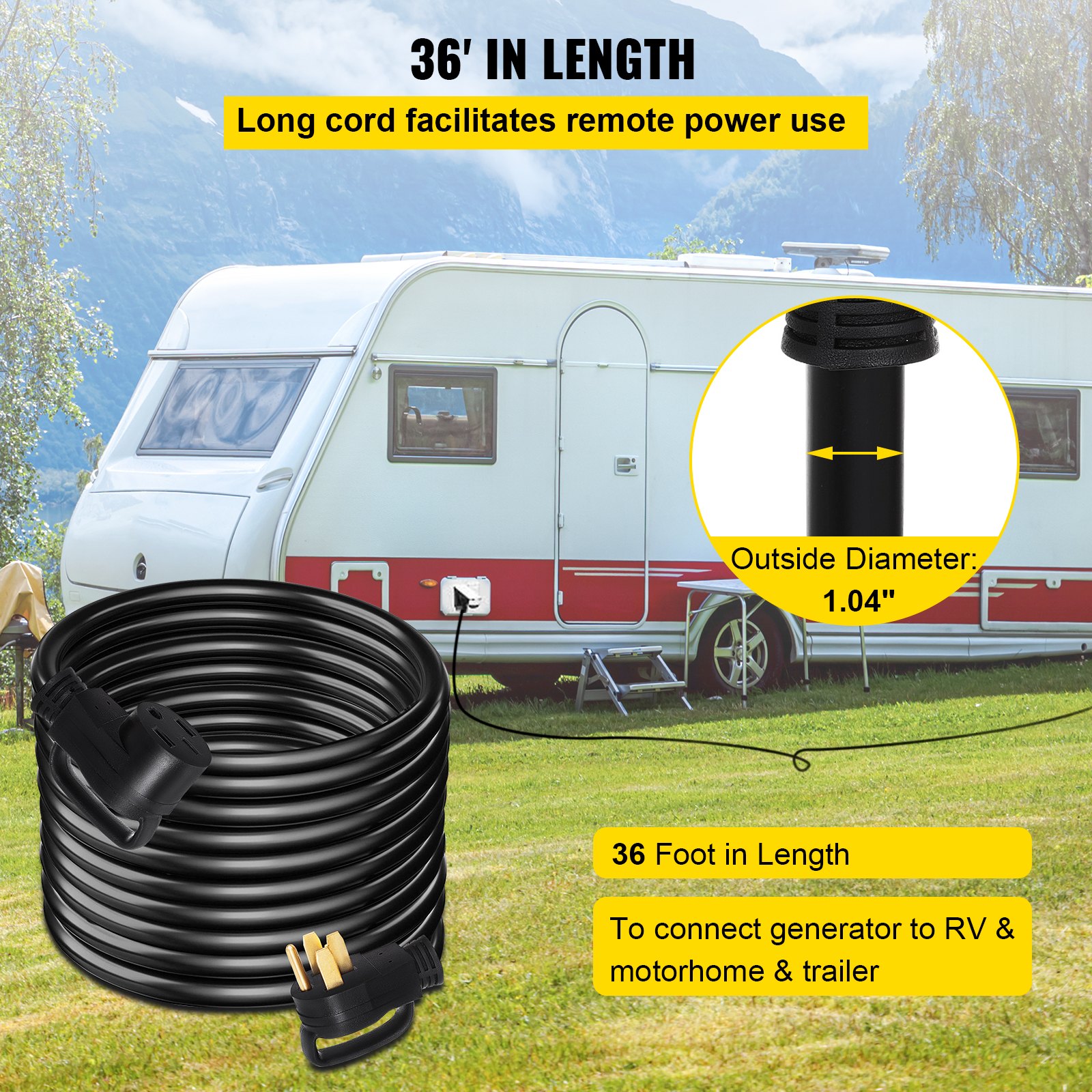 36Ft 50 Amp RV Extension Cord Durable Premium Power Cord RV 26.5mm Wire Diameter Extension Cord Copper Wire RV Cord Power Supply Cable For Trailer Motorhome Camper With Handles