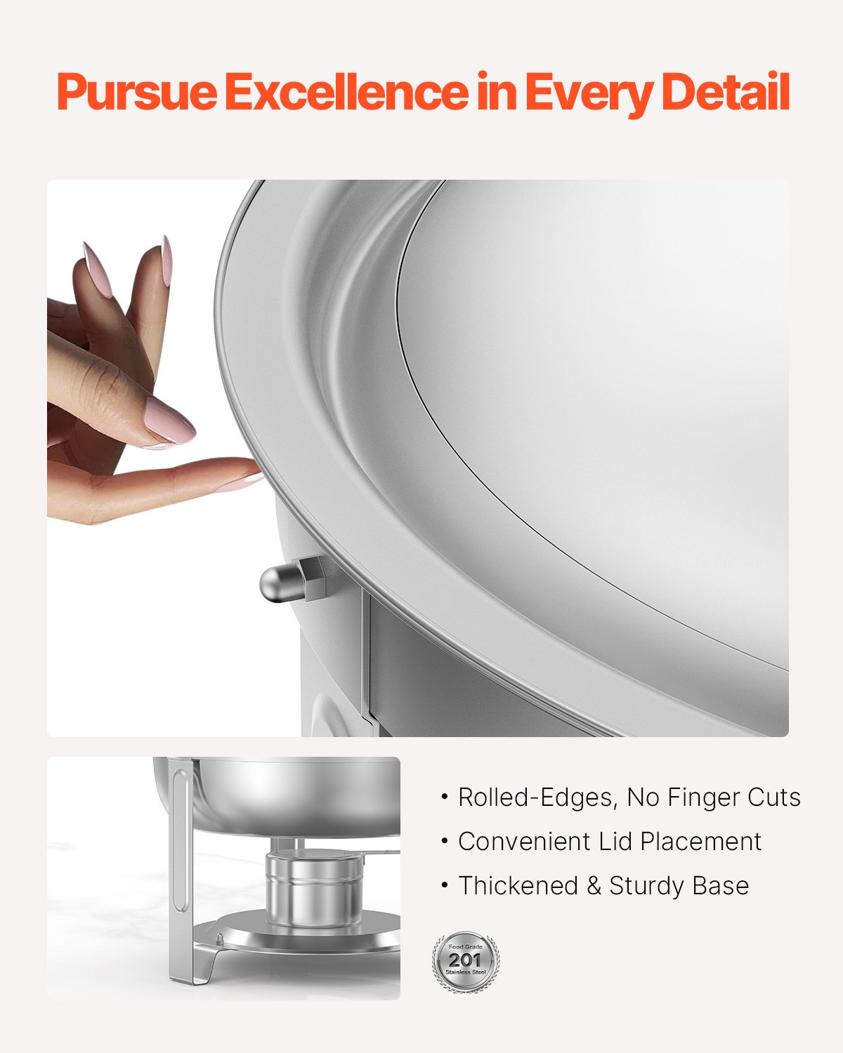 5 Qt 4 Pack Round Chafing Dish Buffet Set Full-Size Pan Stainless Steel Silver image 4