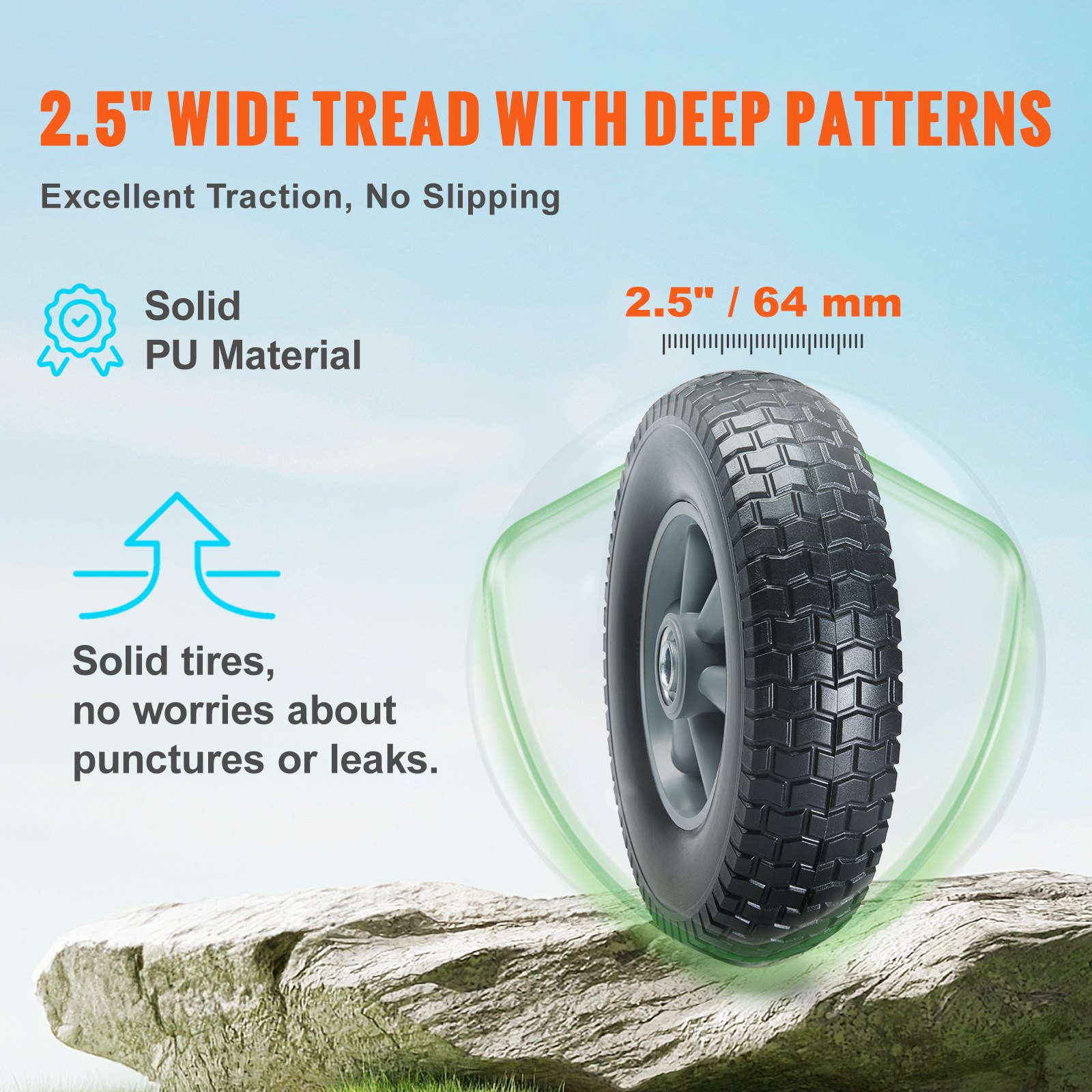 Solid PU Run-Flat Tire Wheel, 10', 2-Pack, 180 Lbs Dynamic Load, 220 Lbs Static Load, Flat Free Tubeless Tires And Wheels For Hand Truck, Utility Cart, Dollies, Garden Trailers, Various Carts image 3