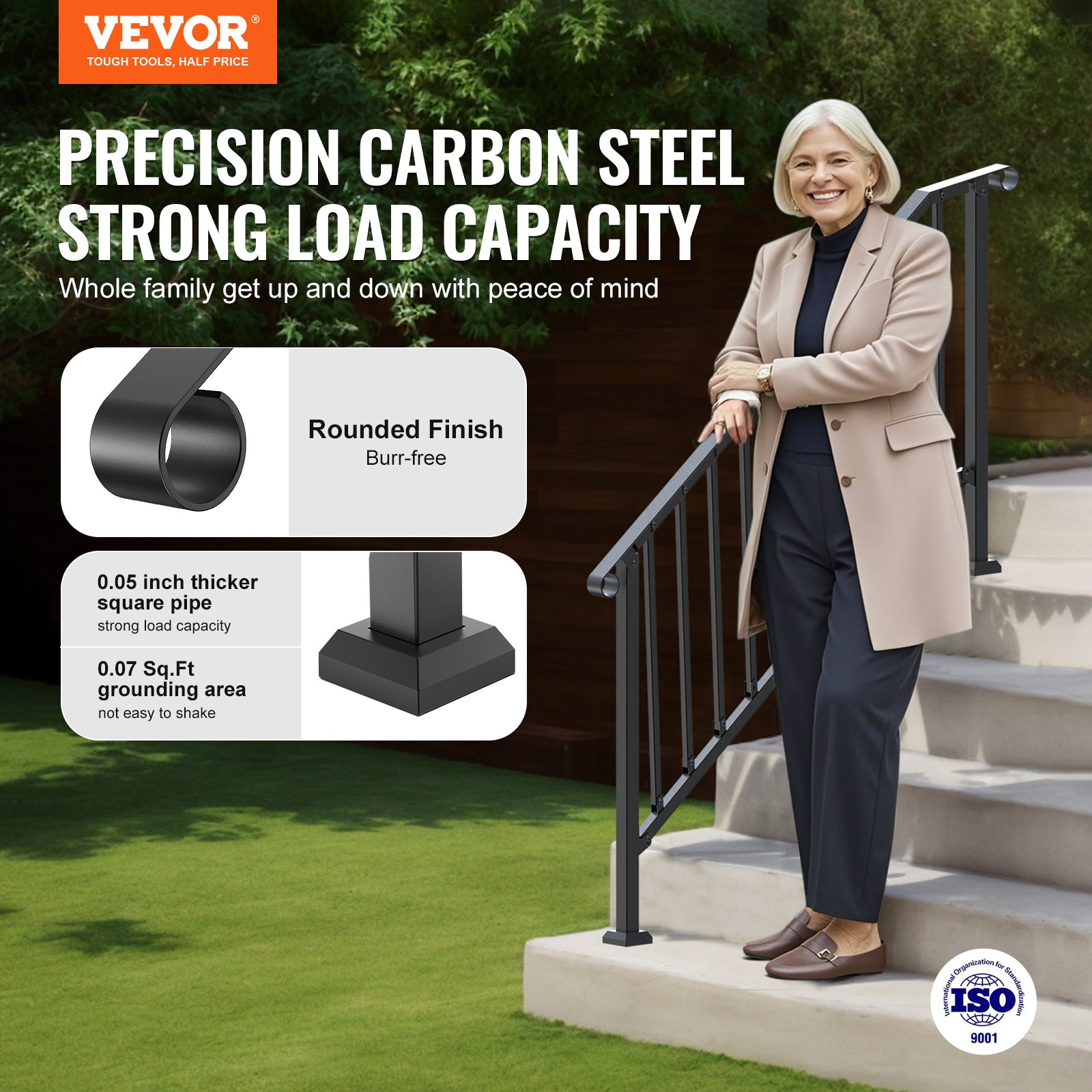 5-6 Step Handrails For Outdoor For Seniors Porch Deck Black Retro Arch - 2