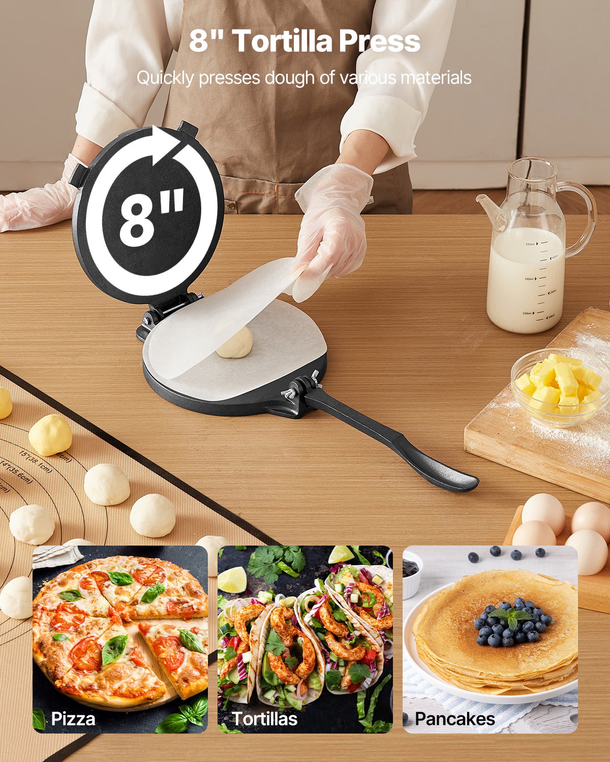 8 Inch Tortilla Press Chapati Maker Roti Dough Maker Heavy Duty Cast Iron - 2