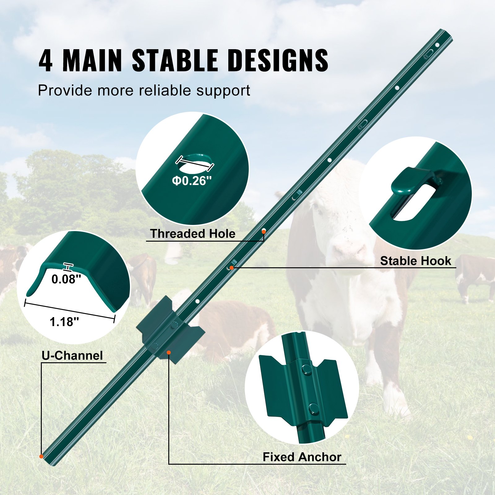 3 Feet Fence Post 10 Pack T-Post Heavy Duty Metal Fence Posts Green - 4