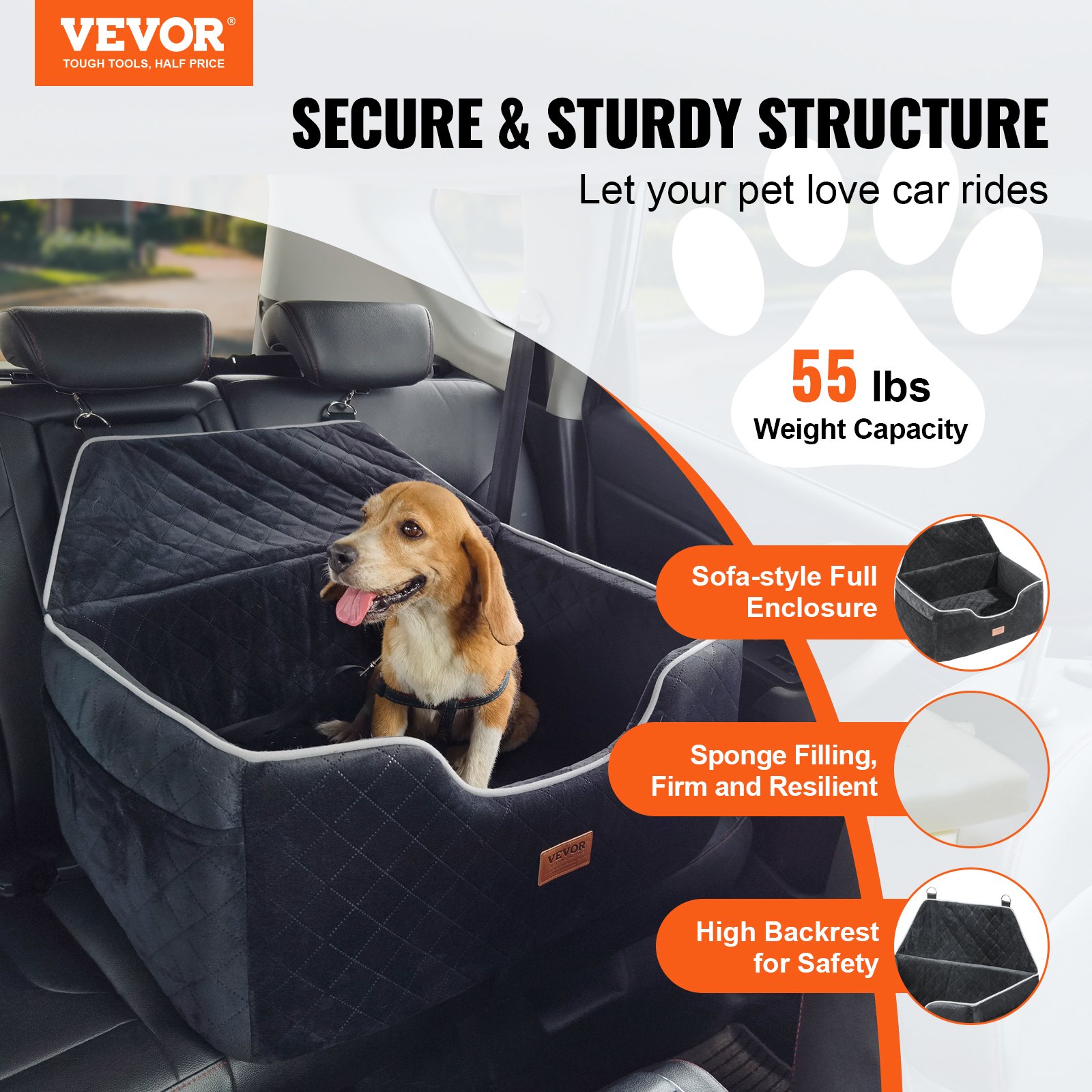 Dog Booster Car Seat Pet Car Seat For Medium Large Dog Up To 55 Lbs Black