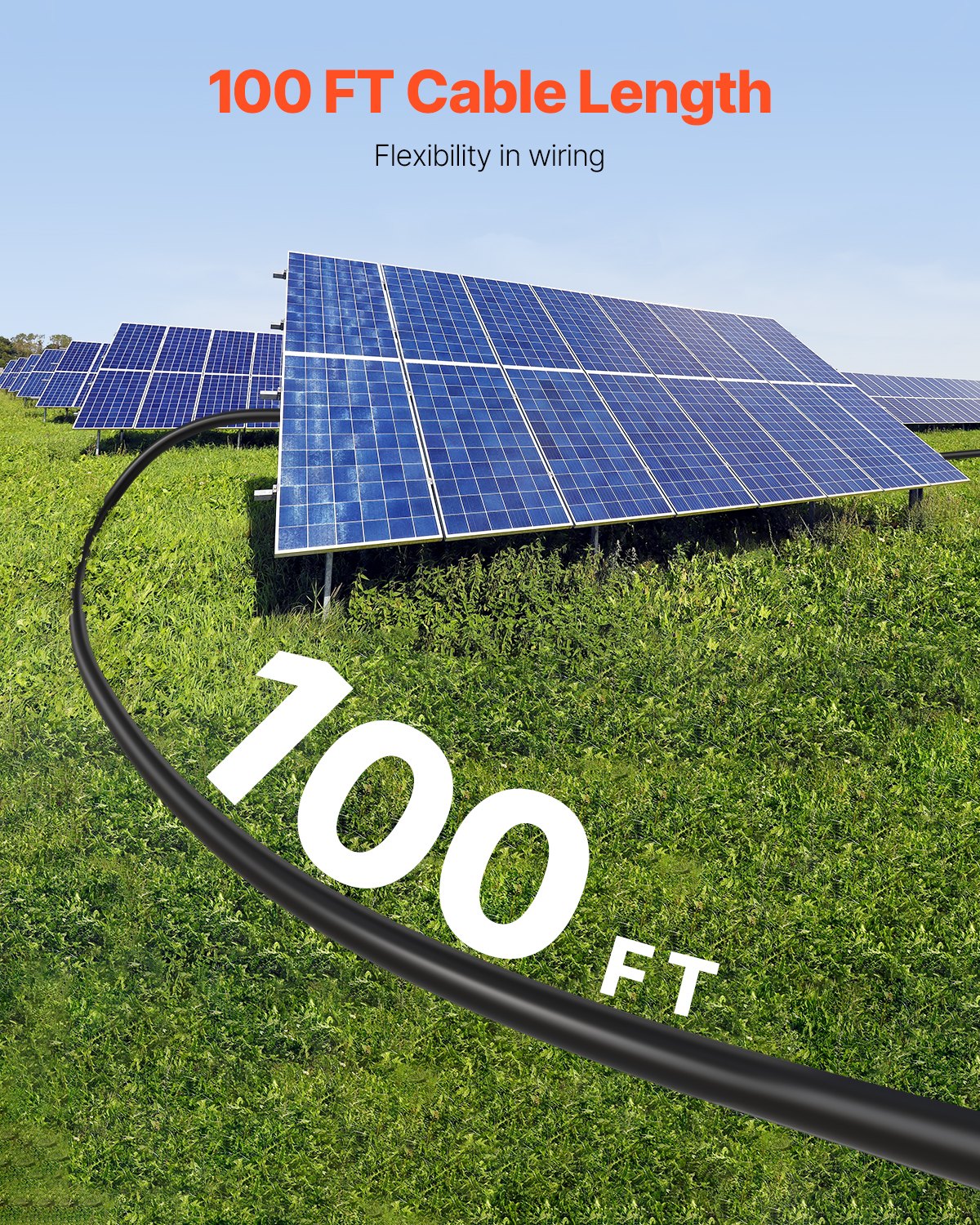 100FT Solar Panel Extension Cable 10AWG Waterproof PV 6mm² Cable Black