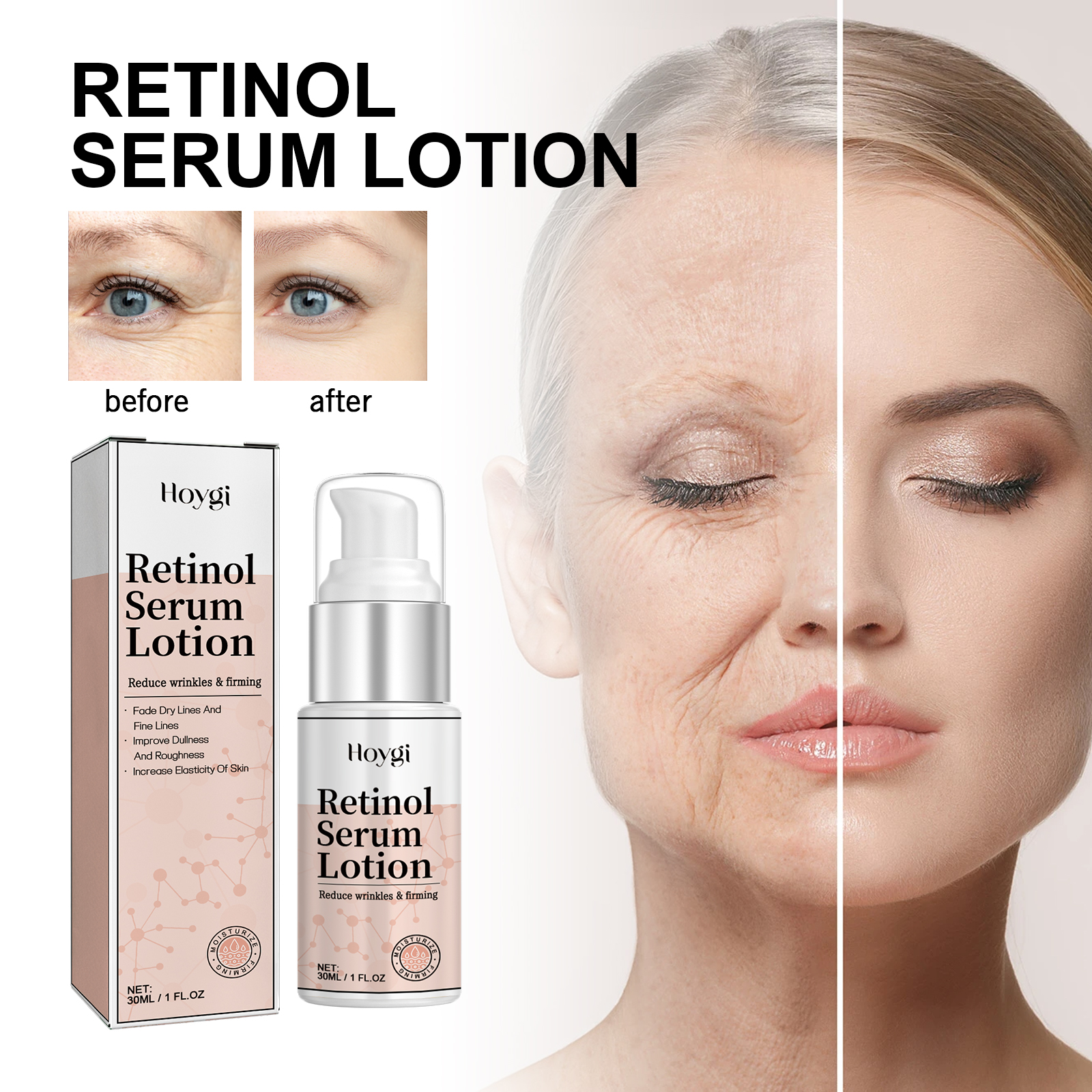 Hoygi Retinol Serum Lotion, Fade Out Fine Lines Filling Water Moisturizing Anti Wrinkle Firming Facial Skin Aging 30Ml - Shop at LoveMi