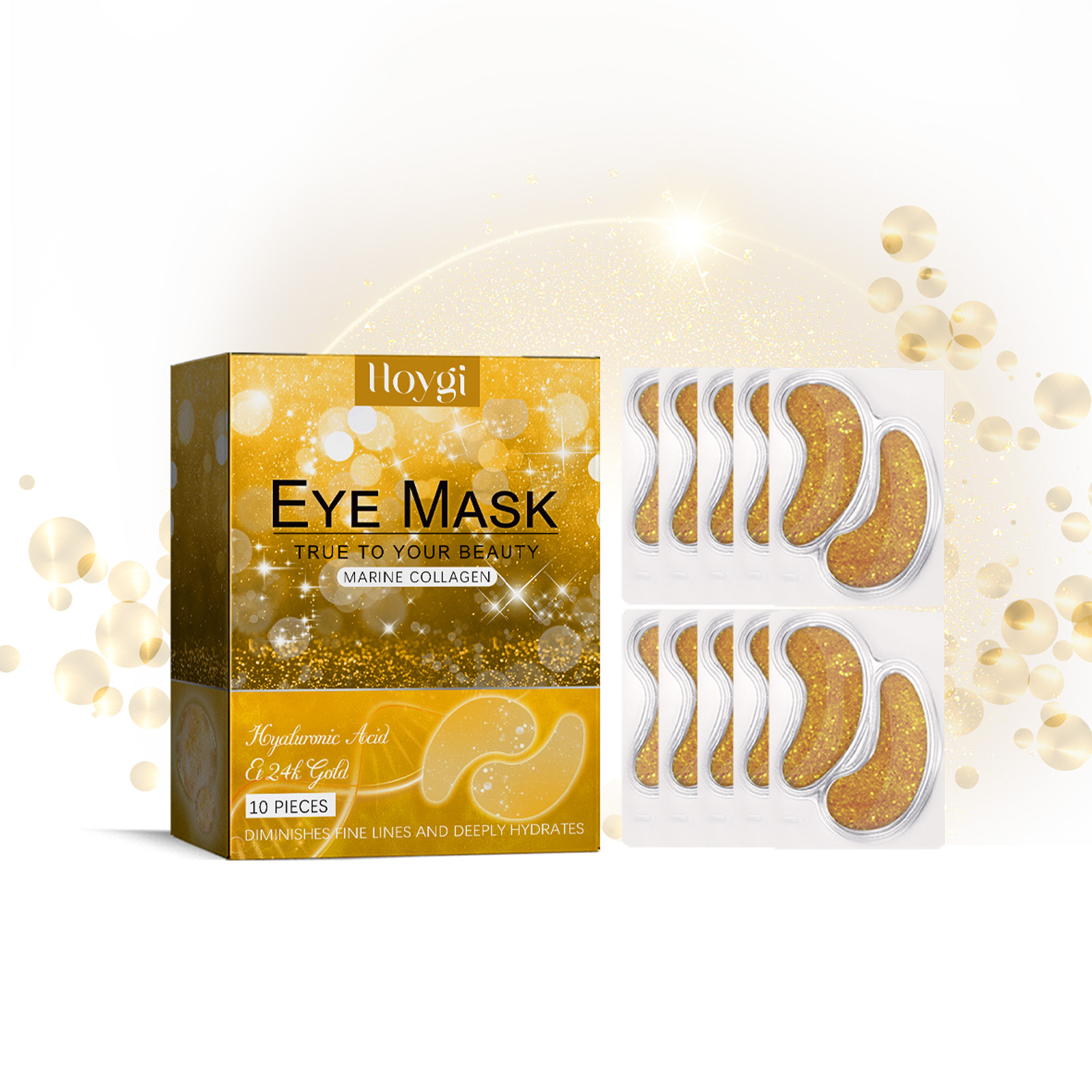 Hoygi 24k Gel Patch Reduces Fine Lines Under Eyes, Bags Under Eyes, Dark Circles, Firming Eyes, Anti Wrinkle Moisturizing Eye Patch 10Pcs - Shop at LoveMi