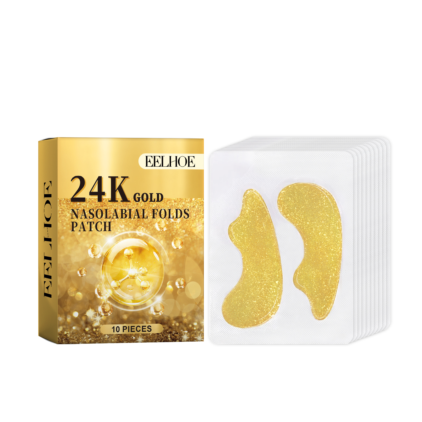 EELHOE 24k Gold Nasolabial Folds Patch, Gently Reduces Fine Lines And Nourishes Facial Firmness And Smoothness 10Pcs - Shop at LoveMi