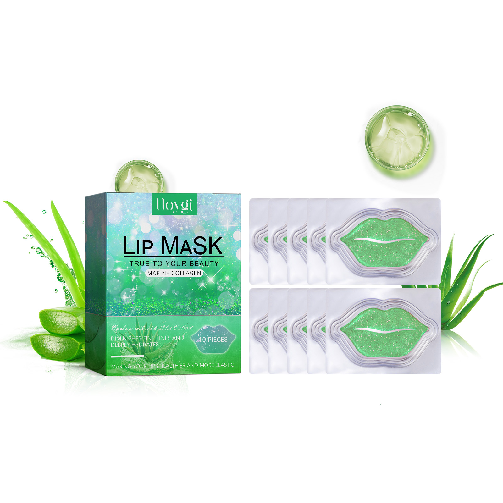 Hoygi Marine Collagen Lip Mask, Aloe Vera Moisturizing Anti Dry Crack Autumn And Winter Moisturizing Care Light Lip Lines Remove Dead Skin Lip Mask... 10Pieces - Shop at LoveMi
