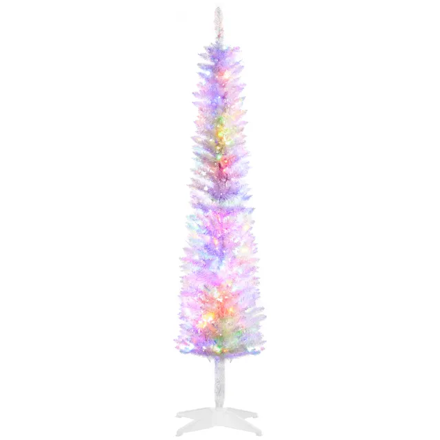 HOMCOM 5ft Tall Pencil Prelit Artificial Christmas Tree Holiday Decor With 250 Colorful Surface Branches, 150 Colorful LED Lights, White White - Shop at LoveMi