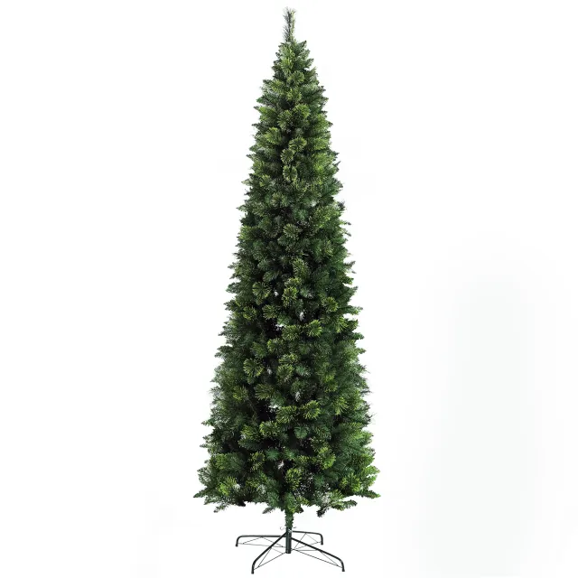 HOMCOM 9ft Tall Pencil Artificial Christmas Tree Holiday Dcor With 1298 Branches, Auto Open, Steel Base, Pine Needles, Green Green - Shop at LoveMi