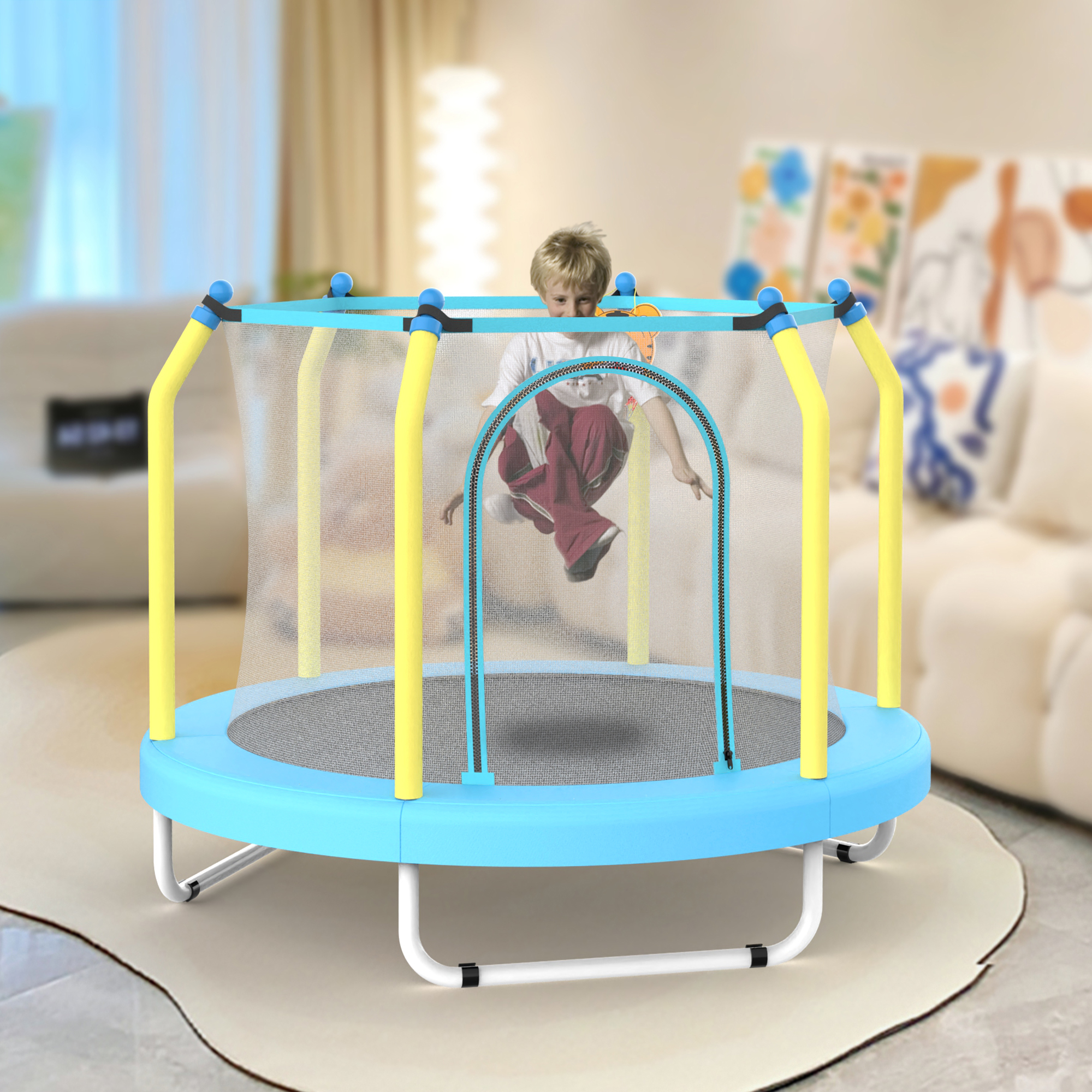 55-inch Trampoline For Kids Indoor & Outdoor Small Toddler Trampoline With Basketball Hoop