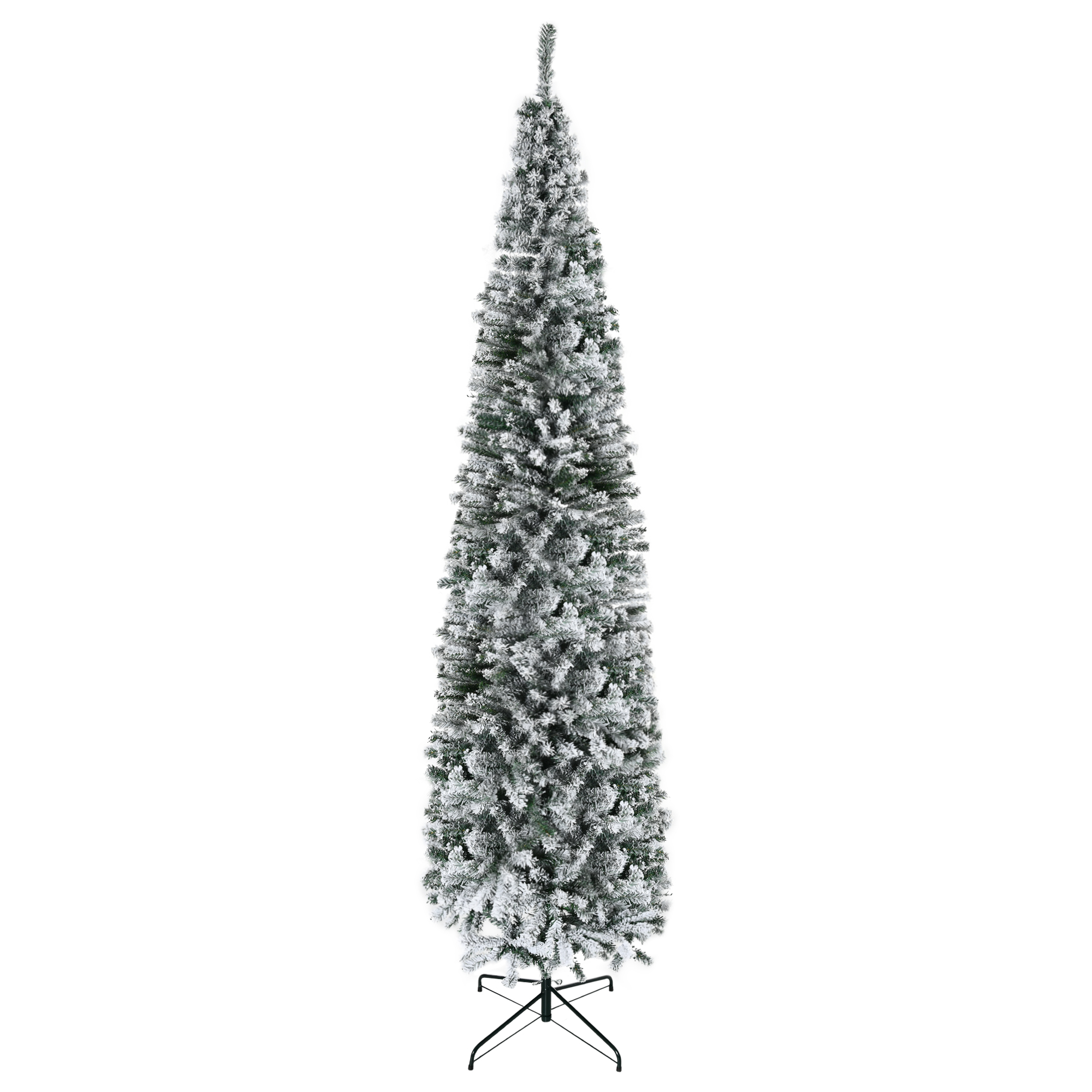 HOMCOM 9' Tall Unlit Snow-Flocked Slim Artificial Christmas Tree With Realistic Branches And 1014 Tips