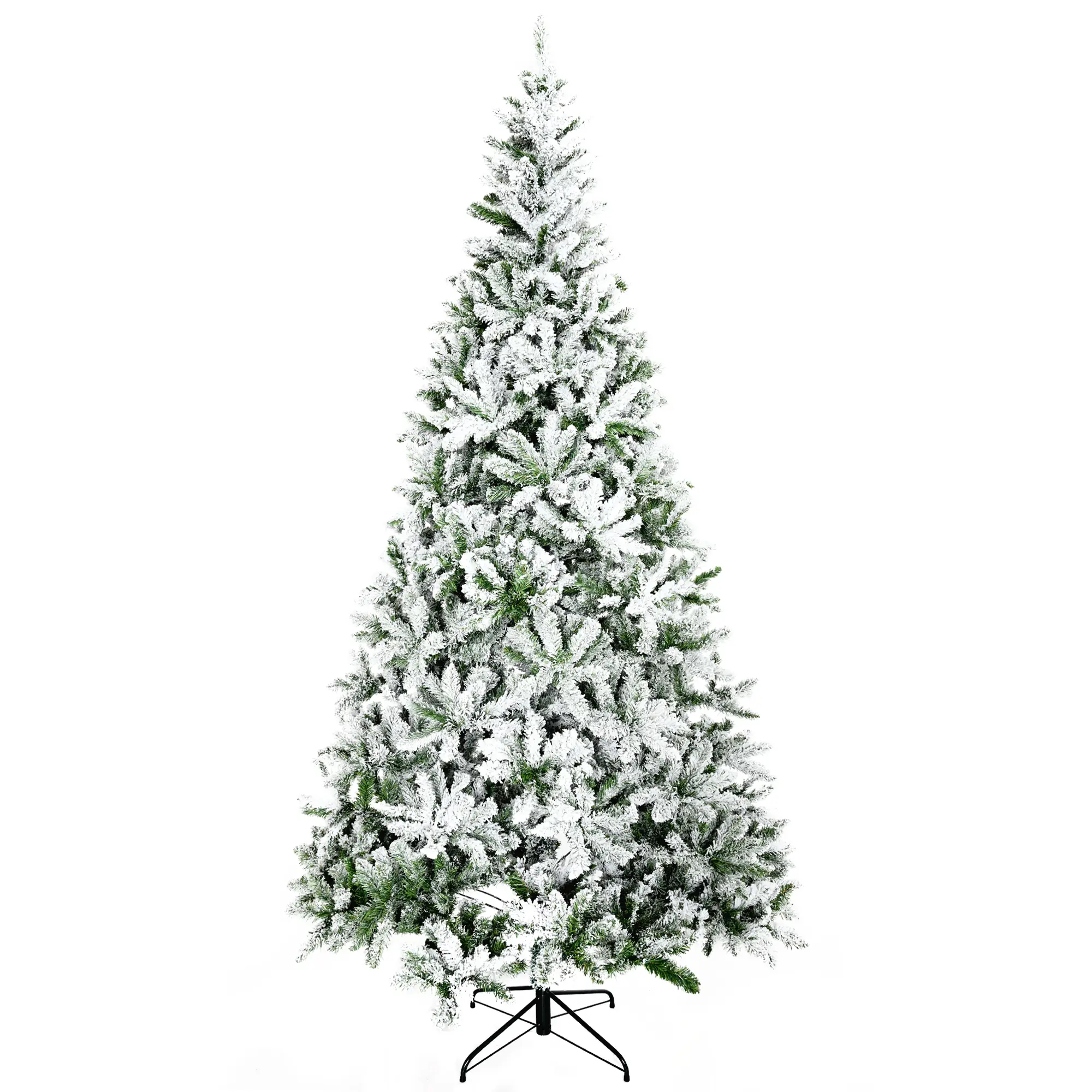 HOMCOM 9' Tall Unlit Snow Flocked Pine Artificial Christmas Tree With Realistic Branches, Green