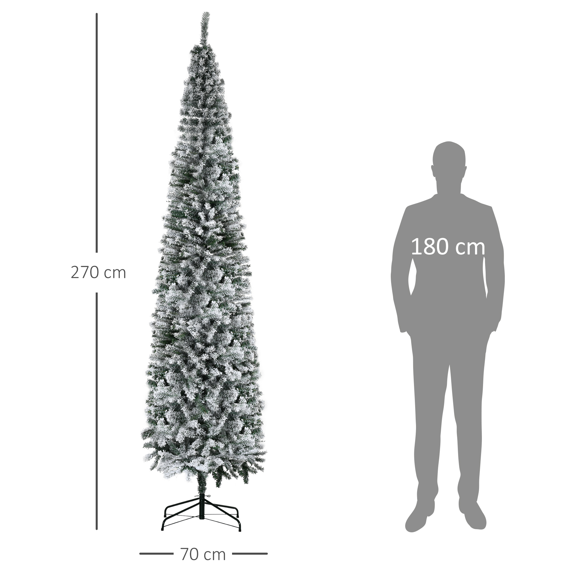 HOMCOM 9' Tall Unlit Snow-Flocked Slim Artificial Christmas Tree With Realistic Branches And 1014 Tips