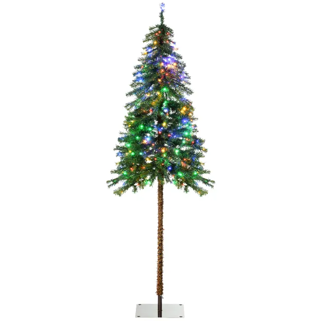 HOMCOM 6ft Tall Prelit Pencil Artificial Christmas Tree Holiday Decor With 442 Branches, 175 Warm White Or Colorful LED Lights, Steel Base Green - Shop at LoveMi