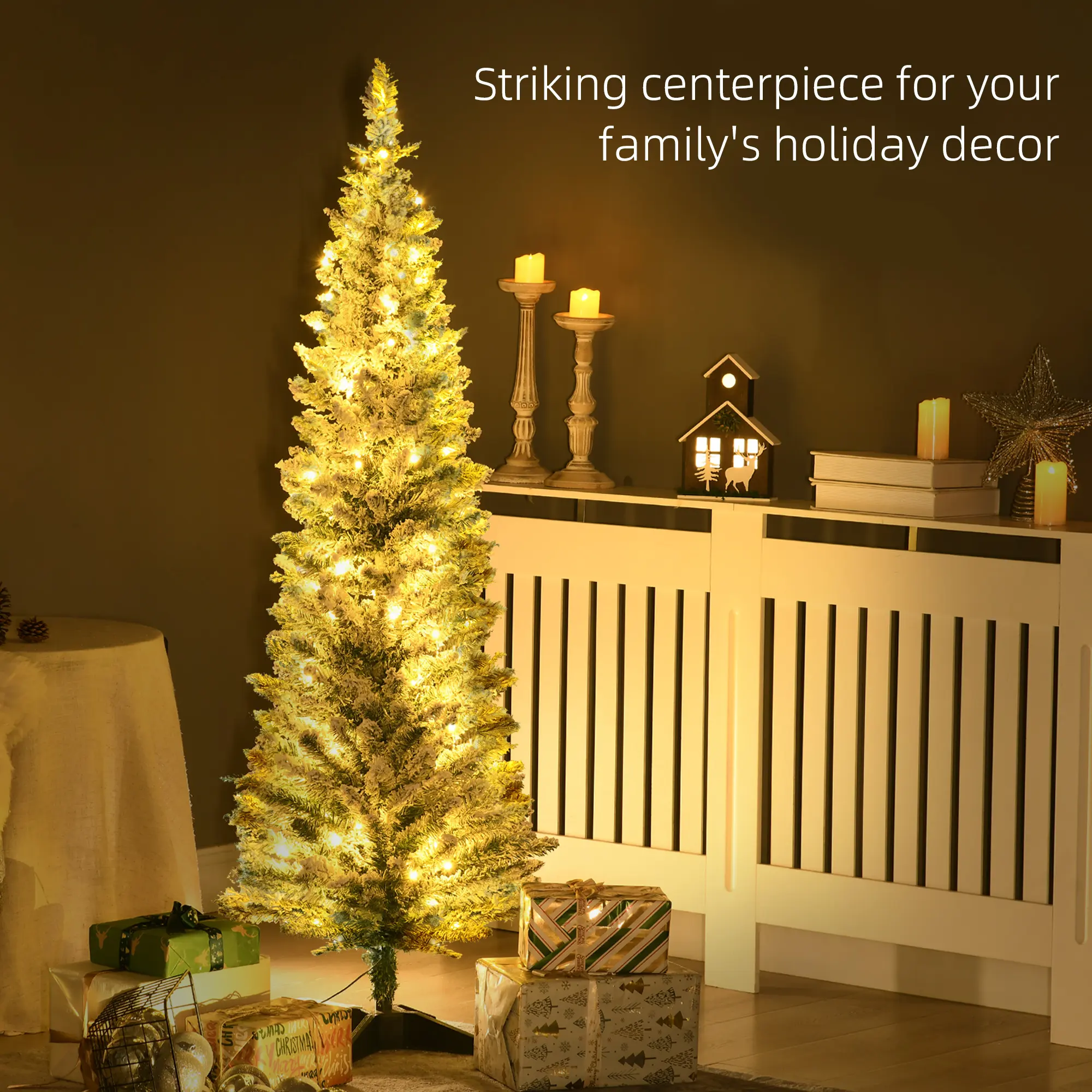 HOMCOM 5' Tall Pre-Lit Slim Noble Fir