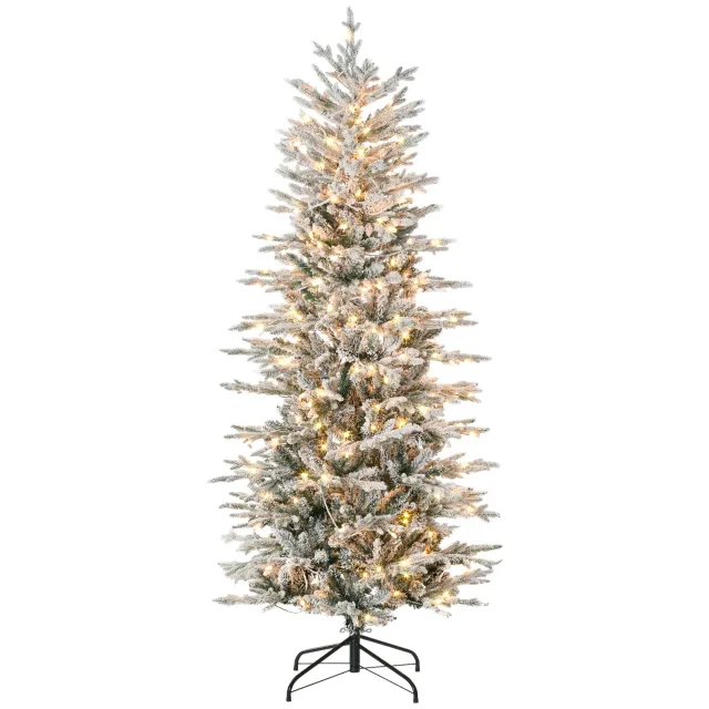 HOMCOM 6ft Tall Prelit Artificial Christmas Tree Holiday Decor With 636 Snow Flocked Branches, 250 Warm Yellow Clear Lights, Auto Open, Extra Bulb ... Green - Shop at LoveMi