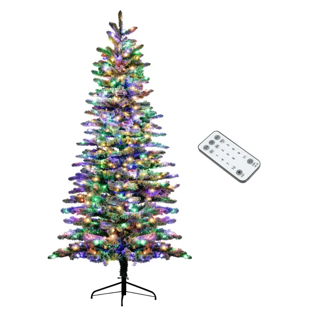 HOMCOM 7.5 Ft Pre Lit Mountain Pine Artificial Christmas Tree, Snow Flocked Christmas Tree, Hinged Xmas Tree With 500 LED Lights And 1264 Branch Ti... Green - Shop at LoveMi