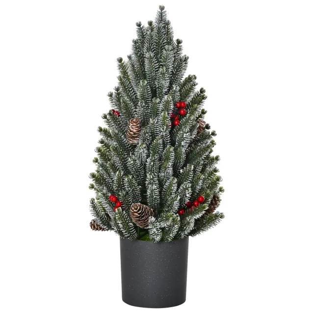 HOMCOM 18 Tall Unlit Miniature Snow Flocked Tabletop Artificial Christmas Tree, Holiday Decoration With Pine Cones And Berries Green - Shop at LoveMi