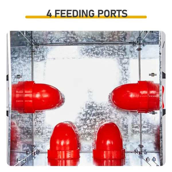 Automatic Chicken Feeder Rodent Proof, 4 Ports Large Capacity Metal Poultry Feeder With Handles And Lid, Galvanized Chicken Feeder For Hen Coop