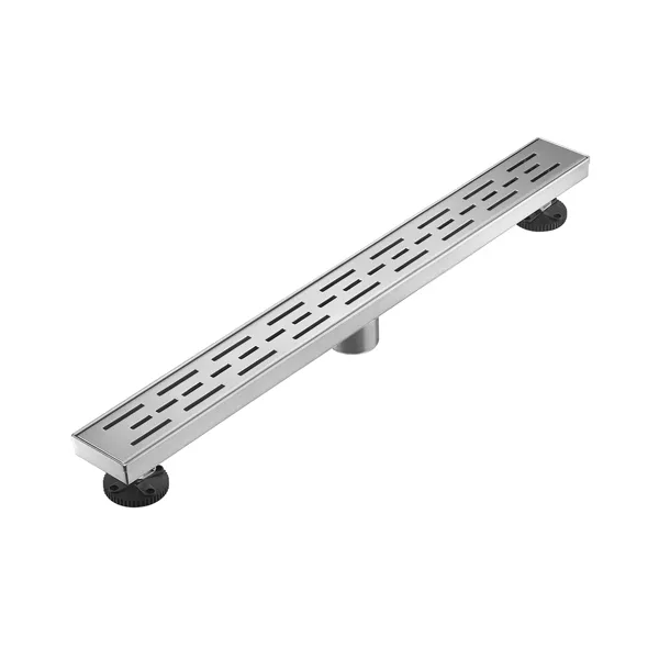 28 Inch Linear Shower Drain With Removable Brick Patterned Grate Cover, 304 Stainless Steel Shower Floor Drain With Hair Strainer And Leveling Feet