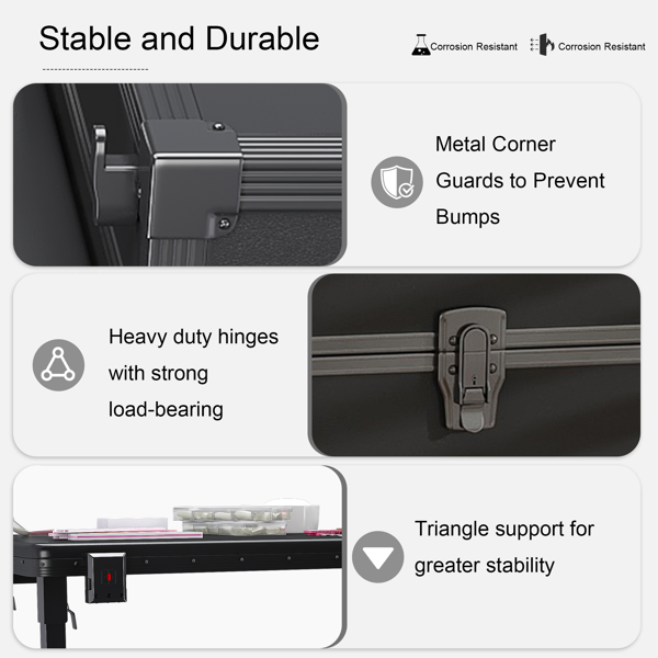 Portable Nail Art Table W/ LED Mirror, Bluetooth, Lockable Drawers, Telescopic Pole - Folding Manicure Station For Salons (Black) 5