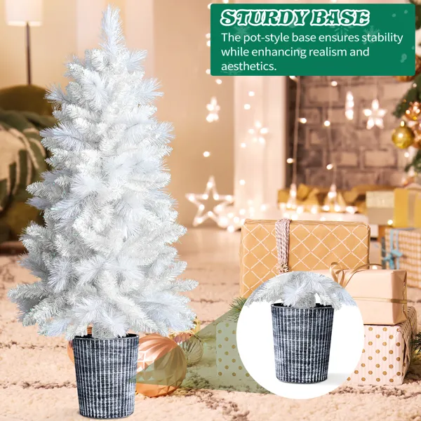 4 FT White Artificial Christmas Tree With Pot Stand, Potted Xmas Pine Tree With 200 Branch Tips For Holiday Party Office Home, White Tree - Image 5
